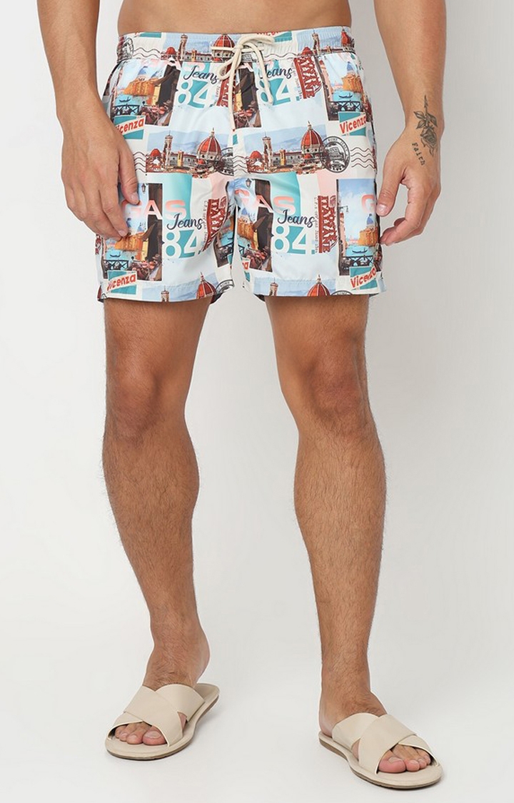 Straight Fit All Over Printed Polyester Shorts