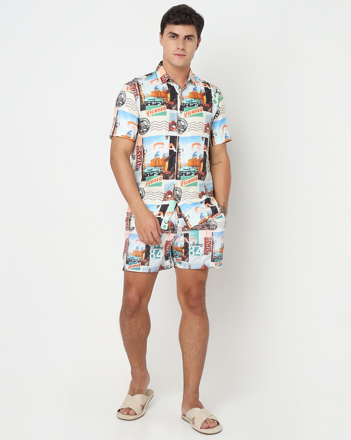 GAS | Straight Fit All Over Printed Polyester Shorts