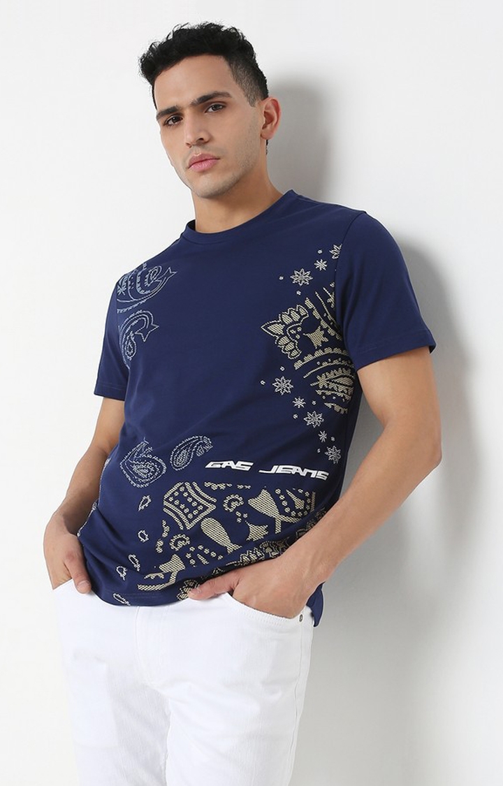 GAS | Regular Fit All Over Printed Round Neck T-Shirt with Short Sleeve
