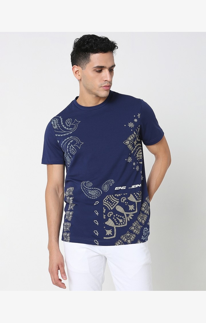 Regular Fit All Over Printed Round Neck T-Shirt with Short Sleeve