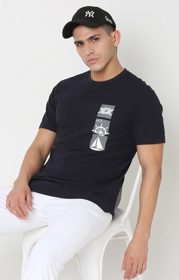 GAS | Regular Fit Placement Print Round Neck T-Shirt with Short Sleeve