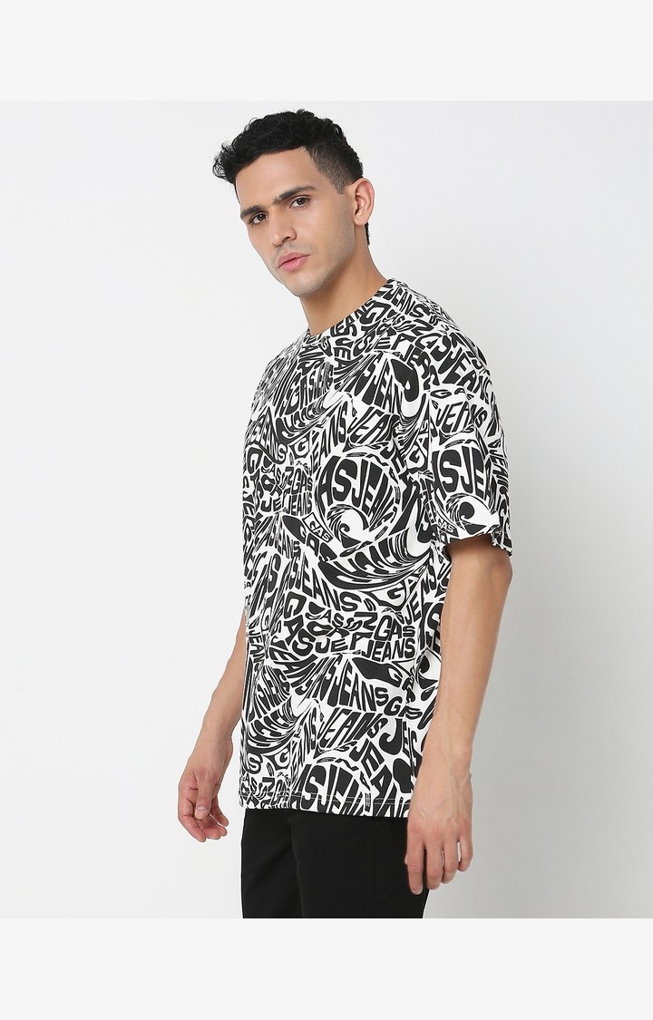 Boxy Fit All Over Printed Round Neck T-Shirt with Short Sleeve