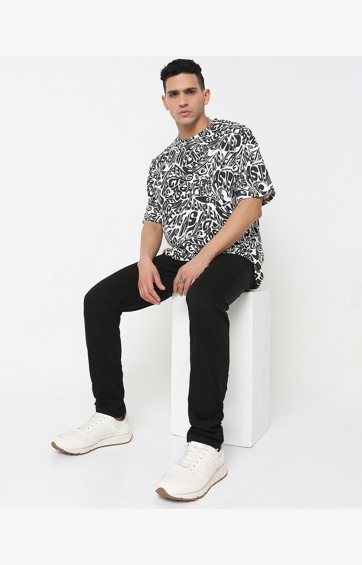 Boxy Fit All Over Printed Round Neck T-Shirt with Short Sleeve