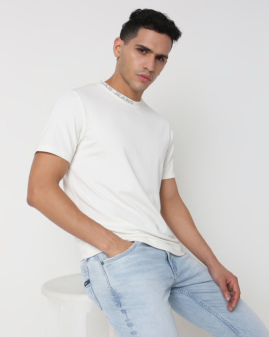 GAS | Regular Fit Solid Round Neck T-Shirt with Short Sleeve