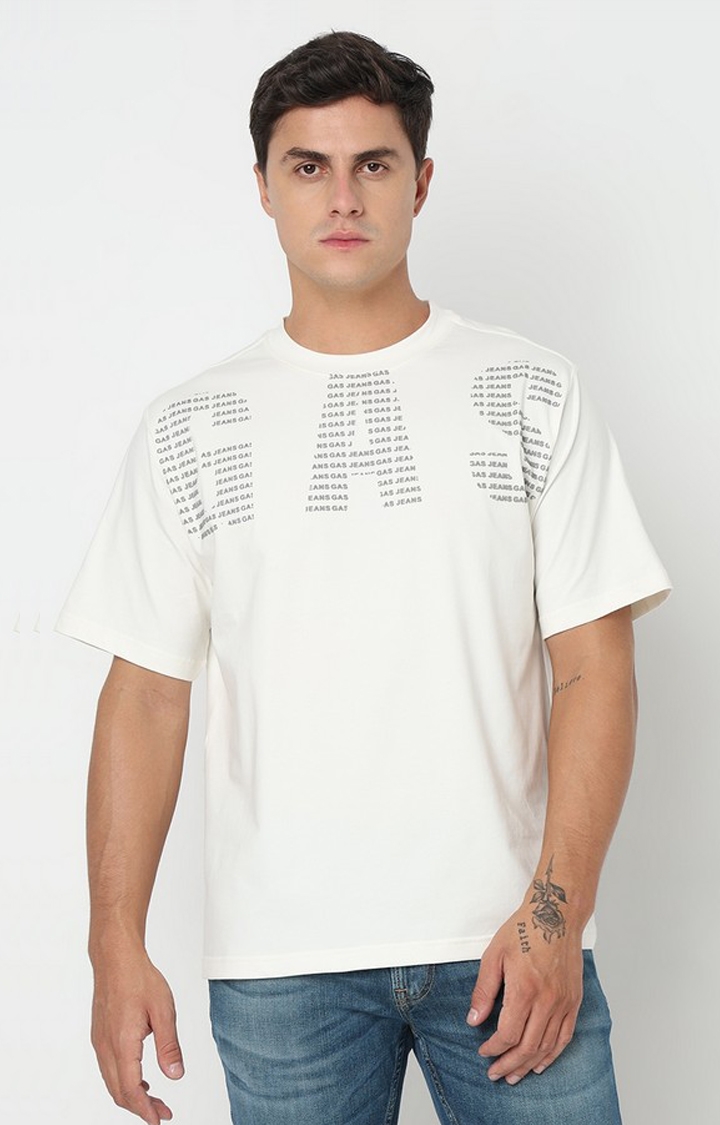 GAS | Boxy Fit Placement Print Round Neck T-Shirt with Short Sleeve