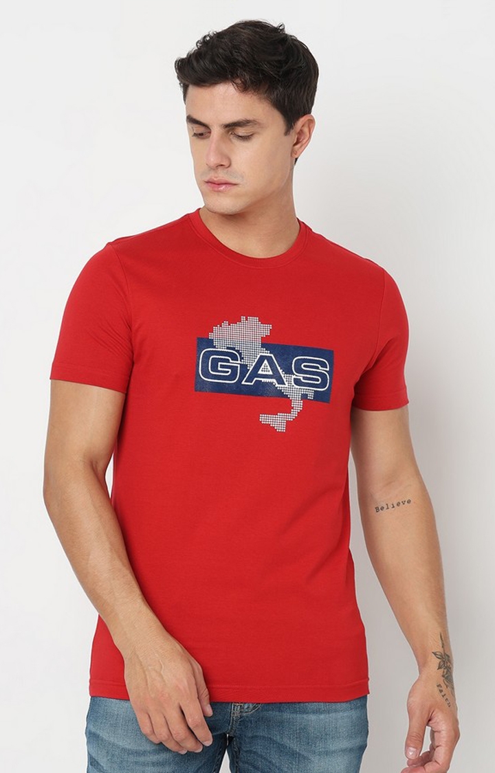GAS | Regular Fit Printed Round Neck T-Shirt with Short Sleeve