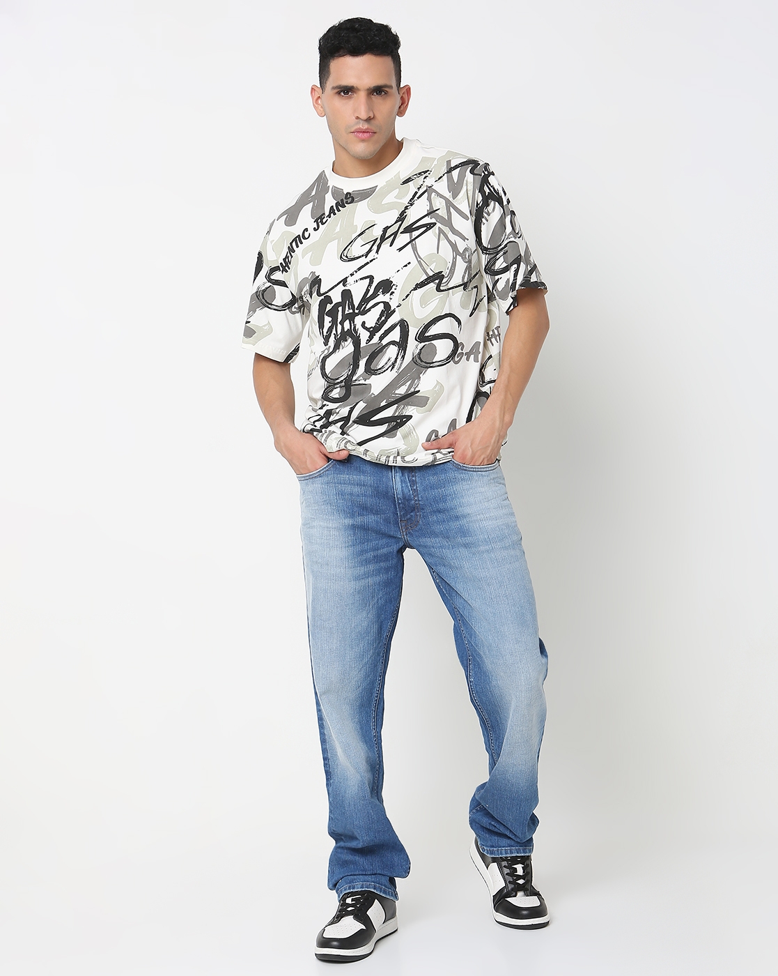 GAS | Boxy Fit All Over Printed Round Neck T-Shirt with Short Sleeve