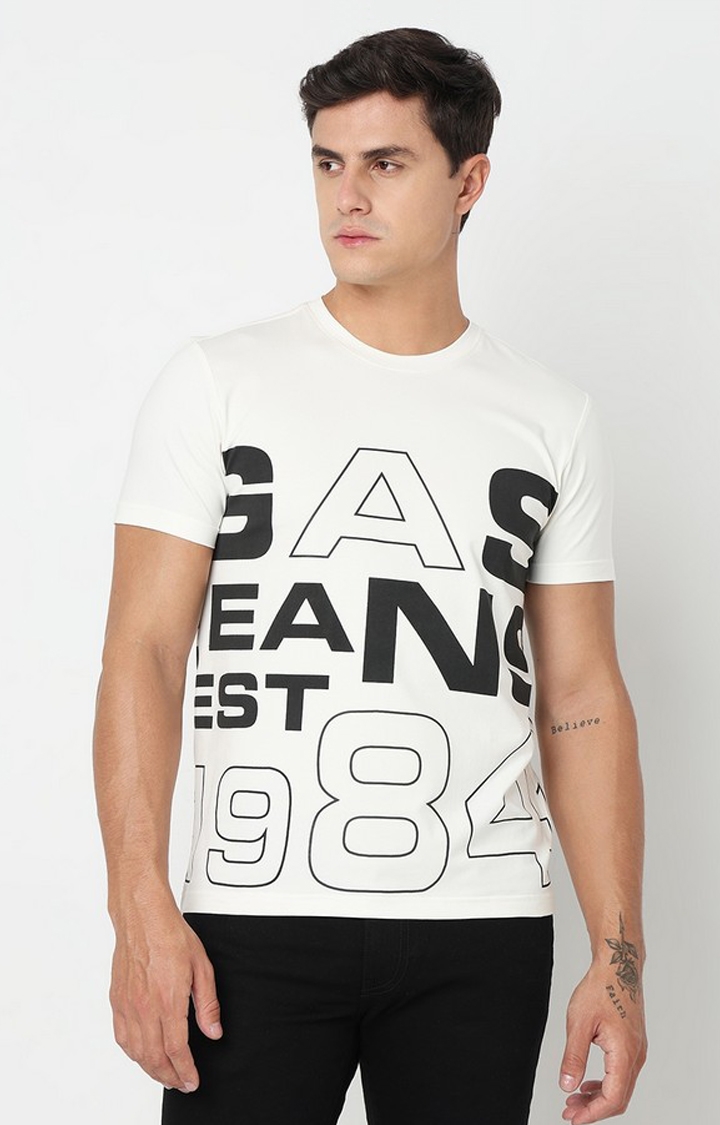 GAS | Regular Fit Placement Print Round Neck T-Shirt with Short Sleeve