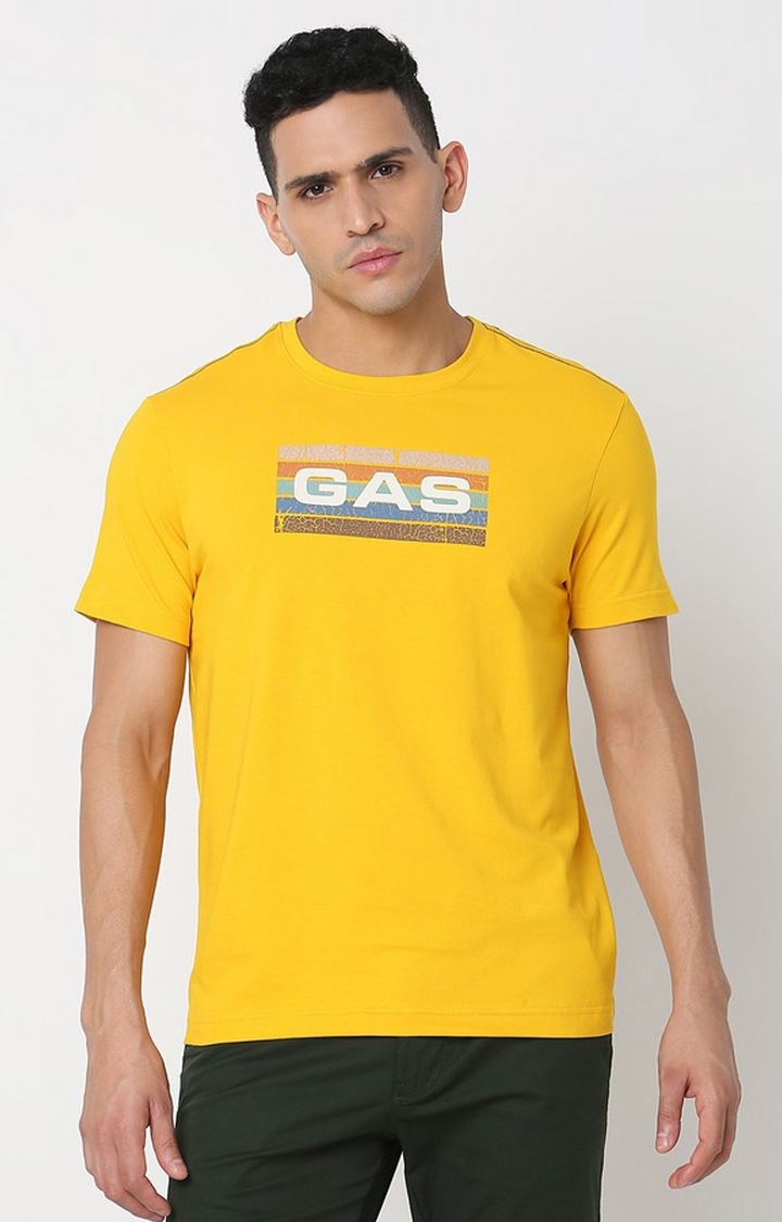 GAS | Regular Fit Printed Round Neck T-Shirt with Short Sleeve