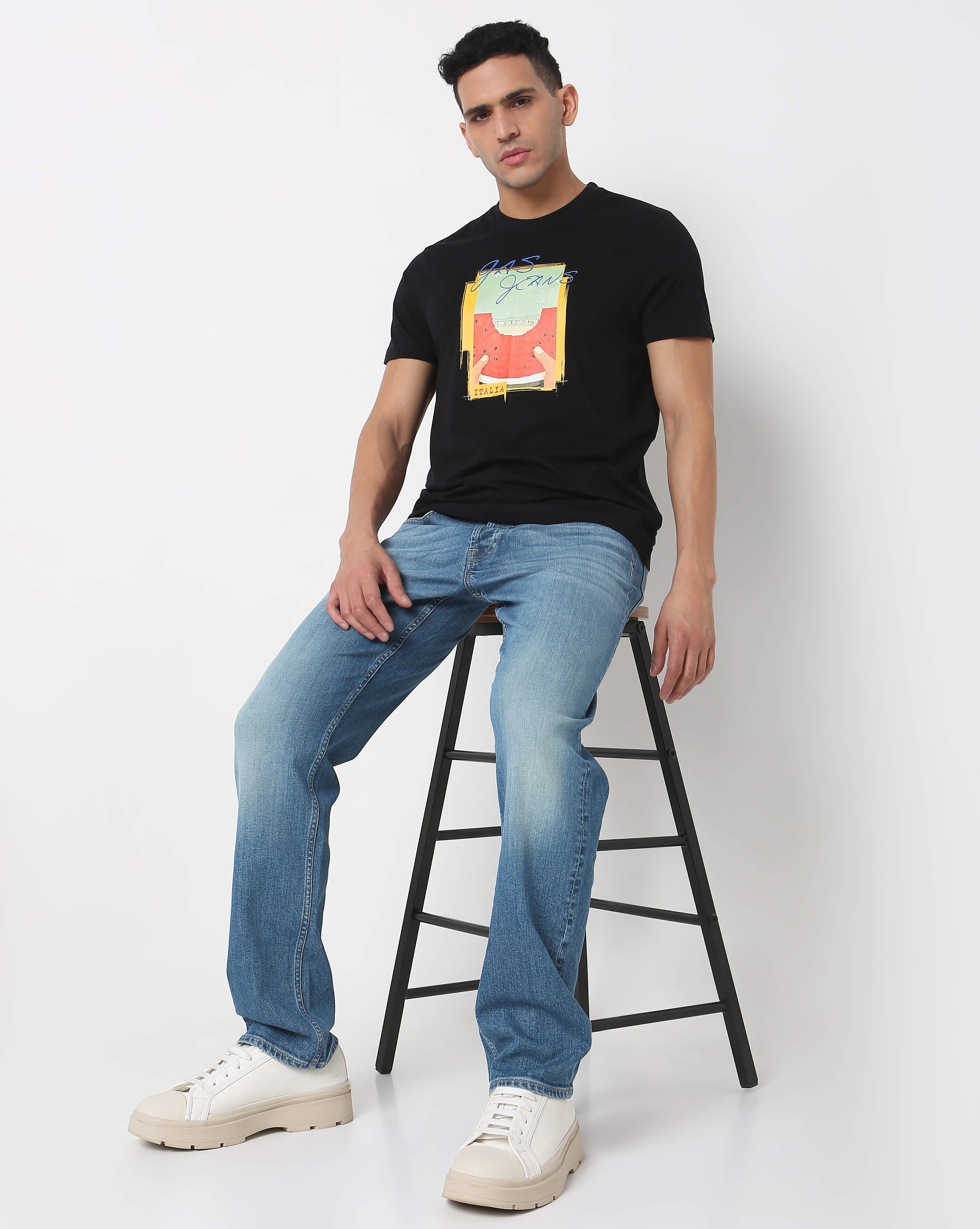 GAS | Regular Fit Graphic Round Neck T-Shirt with Short Sleeve