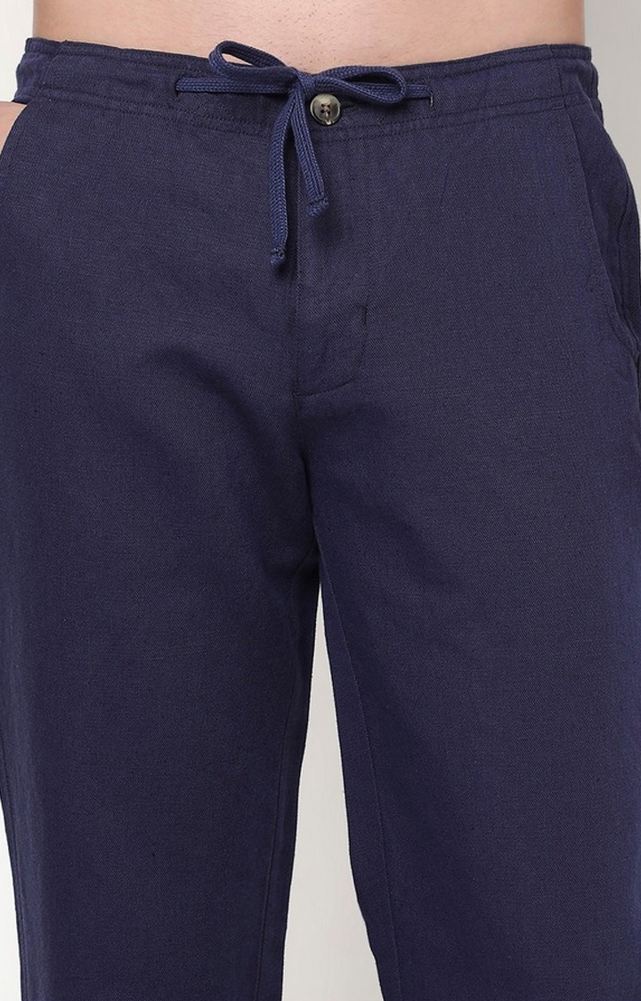 Straight Fit Solid Linen Cotton Trousers