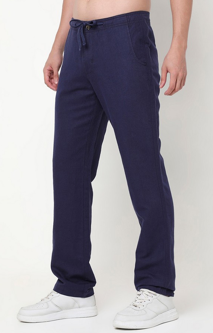 Straight Fit Solid Linen Cotton Trousers