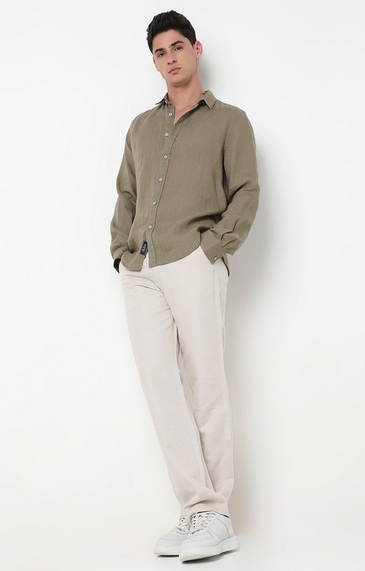GAS | Straight Fit Solid Linen Cotton Trousers