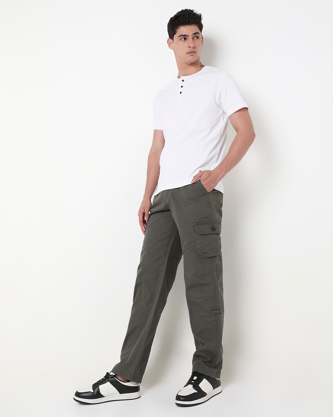 Slim Straight Fit Solid Cotton Trousers