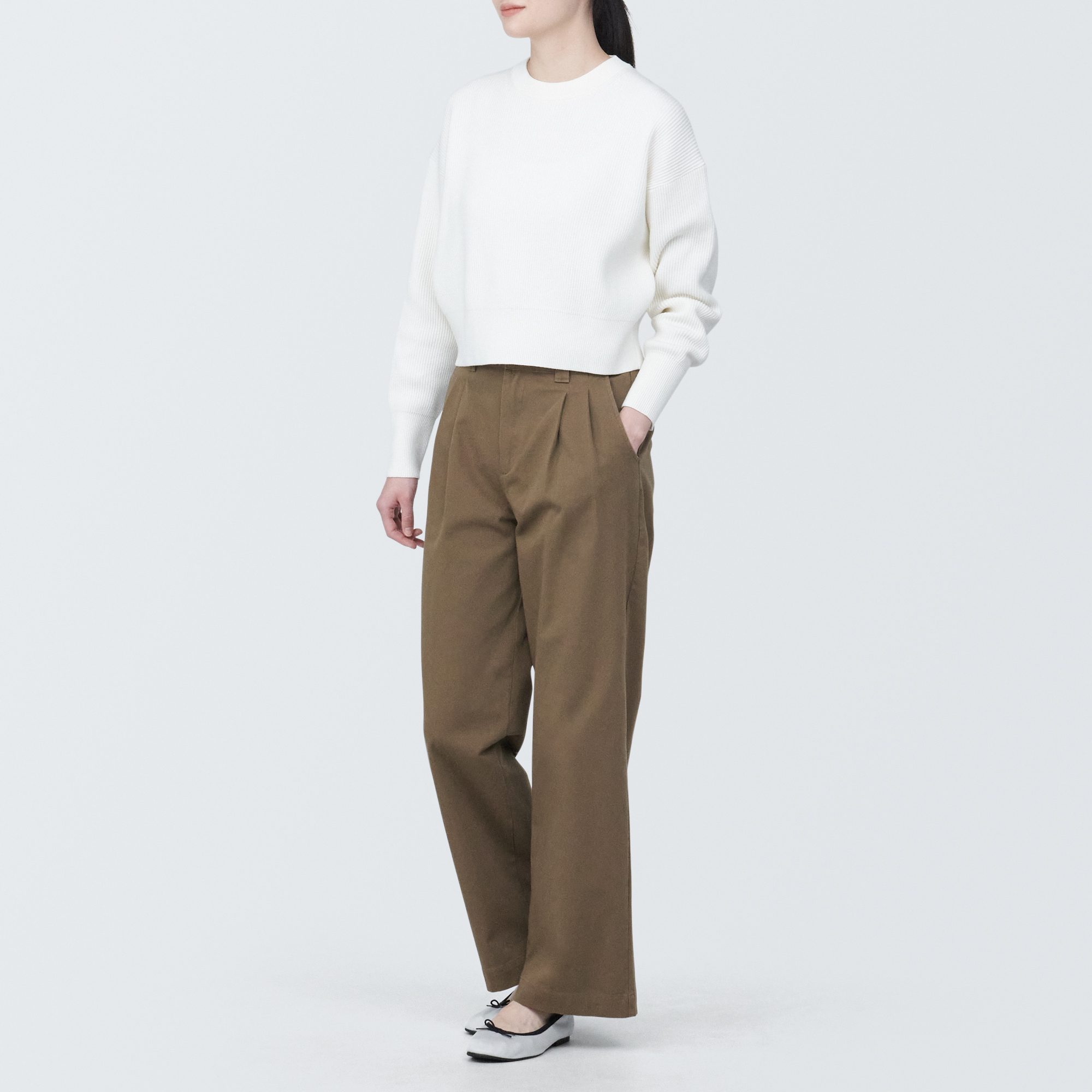 4-Way stretch chino Tucked wide pants