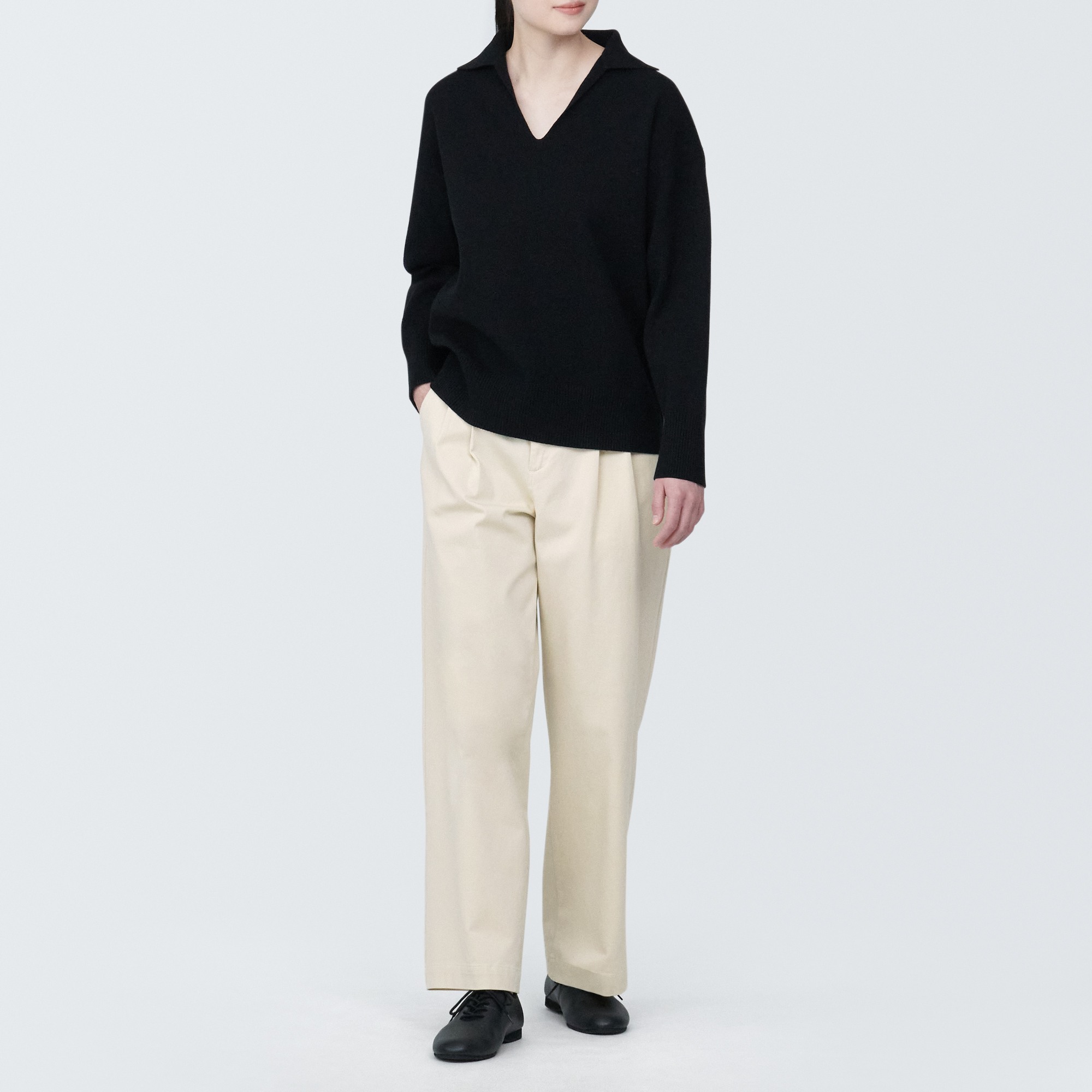 4-Way stretch chino Tucked wide pants