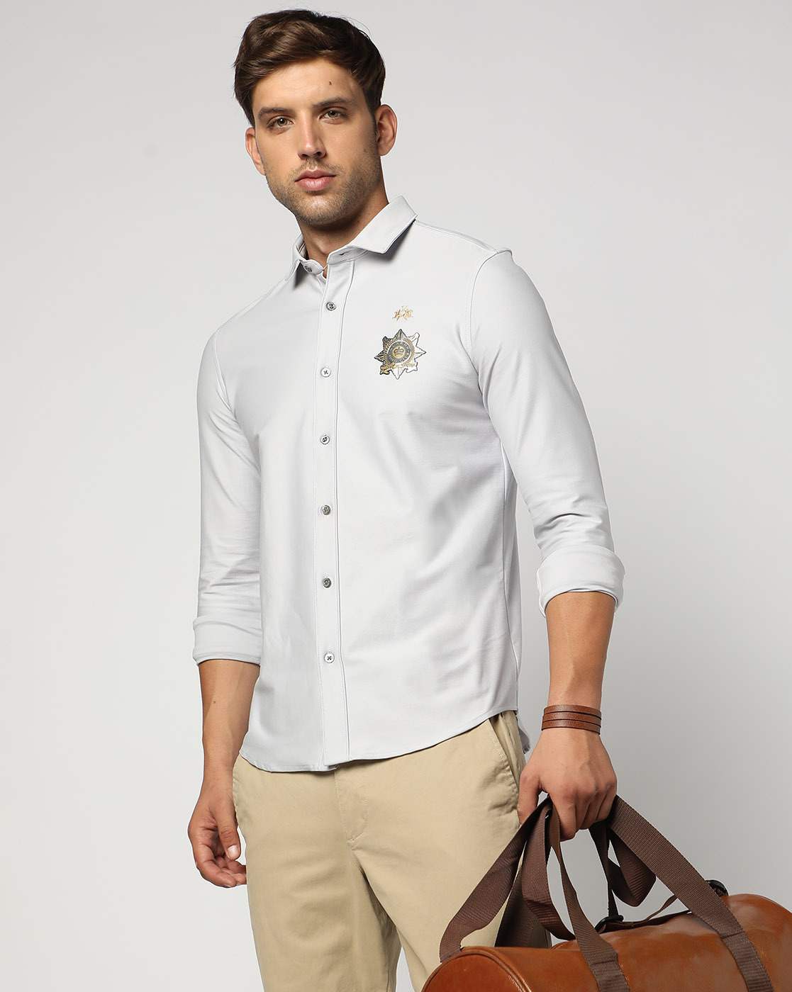 Liquid Ammonia Finish Cotton Stretch Compact Knit Grey Shirt