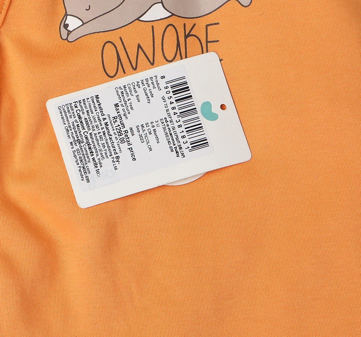 Infant Unisex Printed Organic Cotton Sleepsuit Set - Orange (Pack of 3)