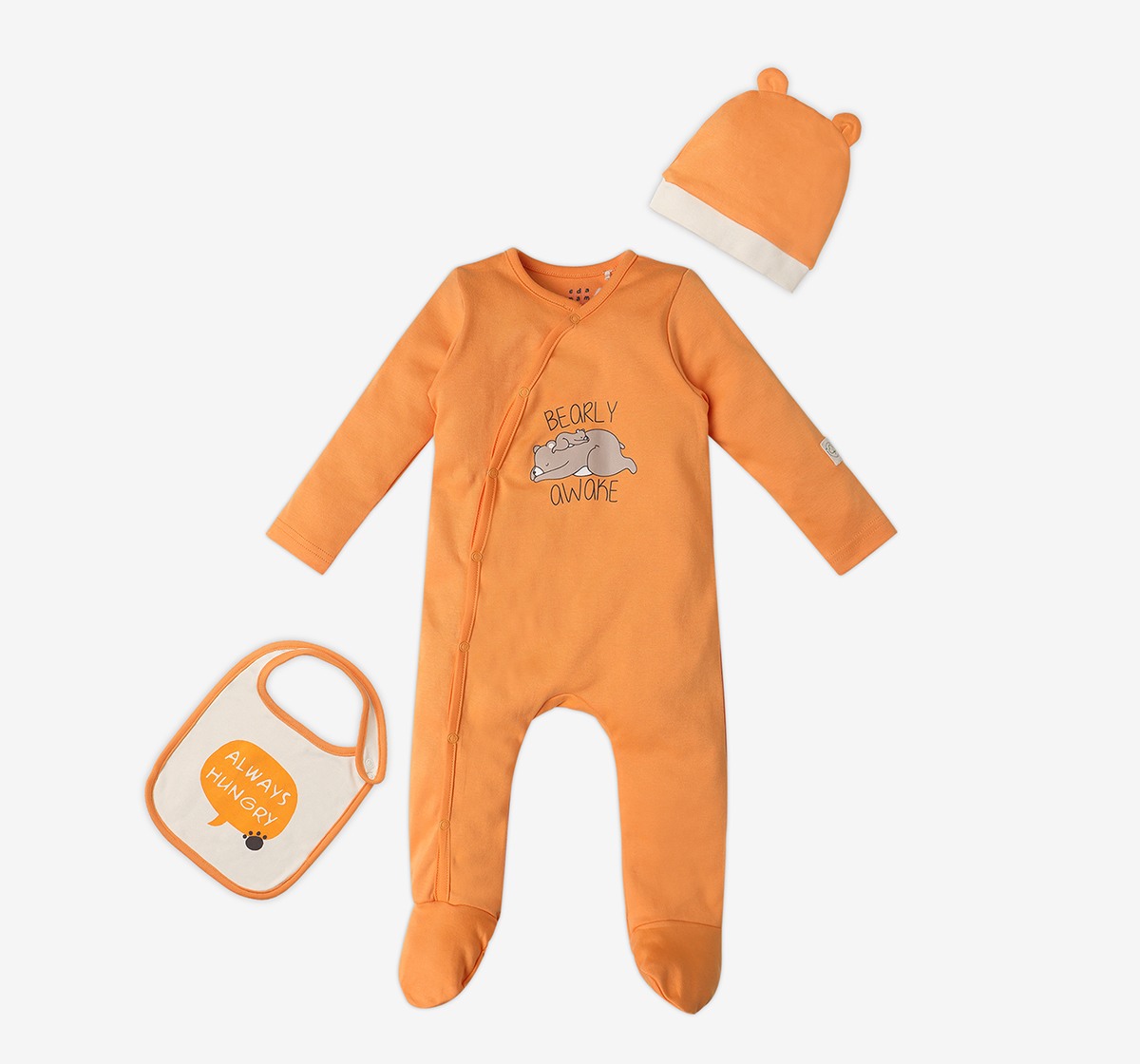 Infant Unisex Printed Organic Cotton Sleepsuit Set - Orange (Pack of 3)
