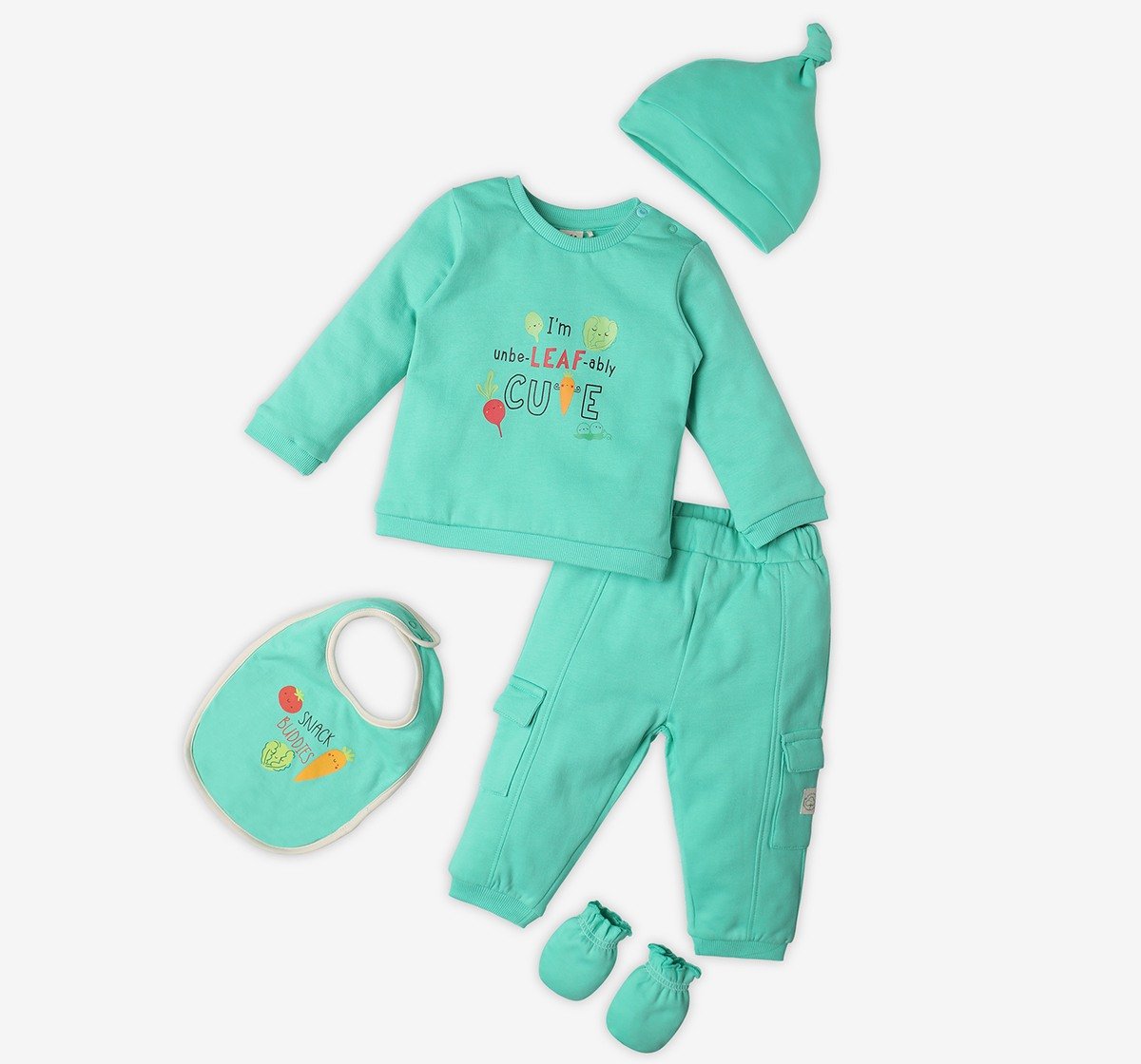 Infant Unisex Printed Organic Cotton Clothing Set - Green (Pack of 5)