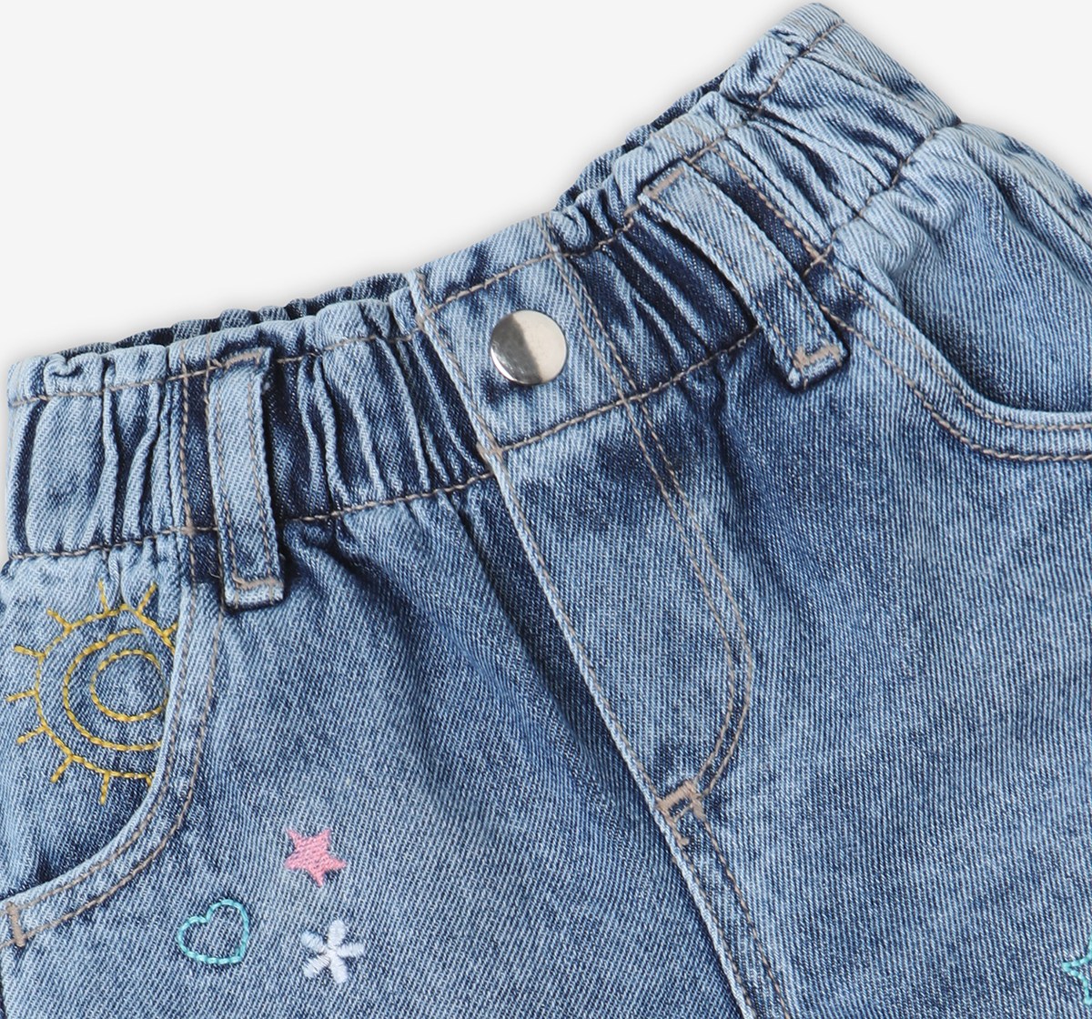 Infant Girls' Embroidered 100% Cotton Shorts - Blue