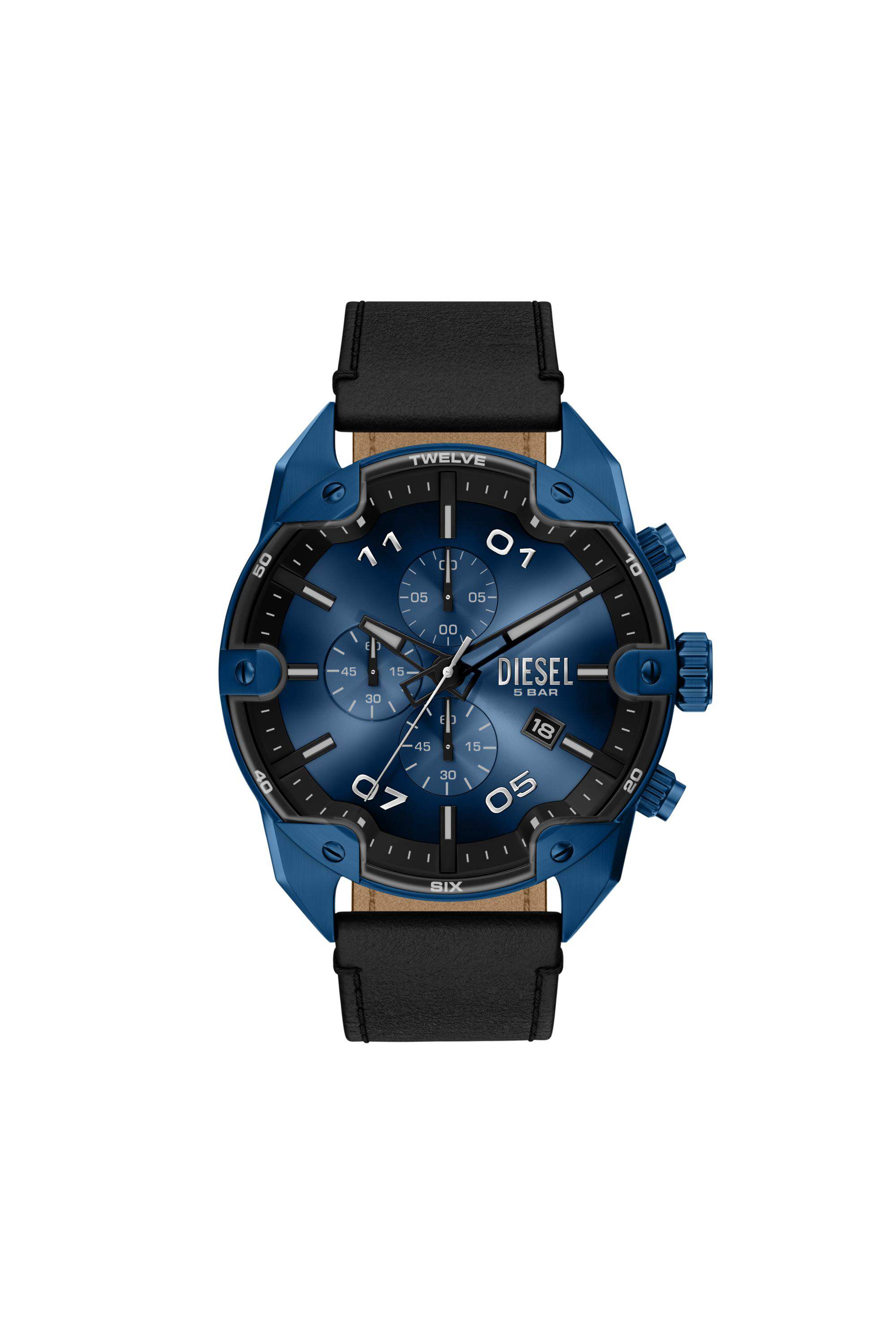 Spiked Chronograph Black Leather Watch