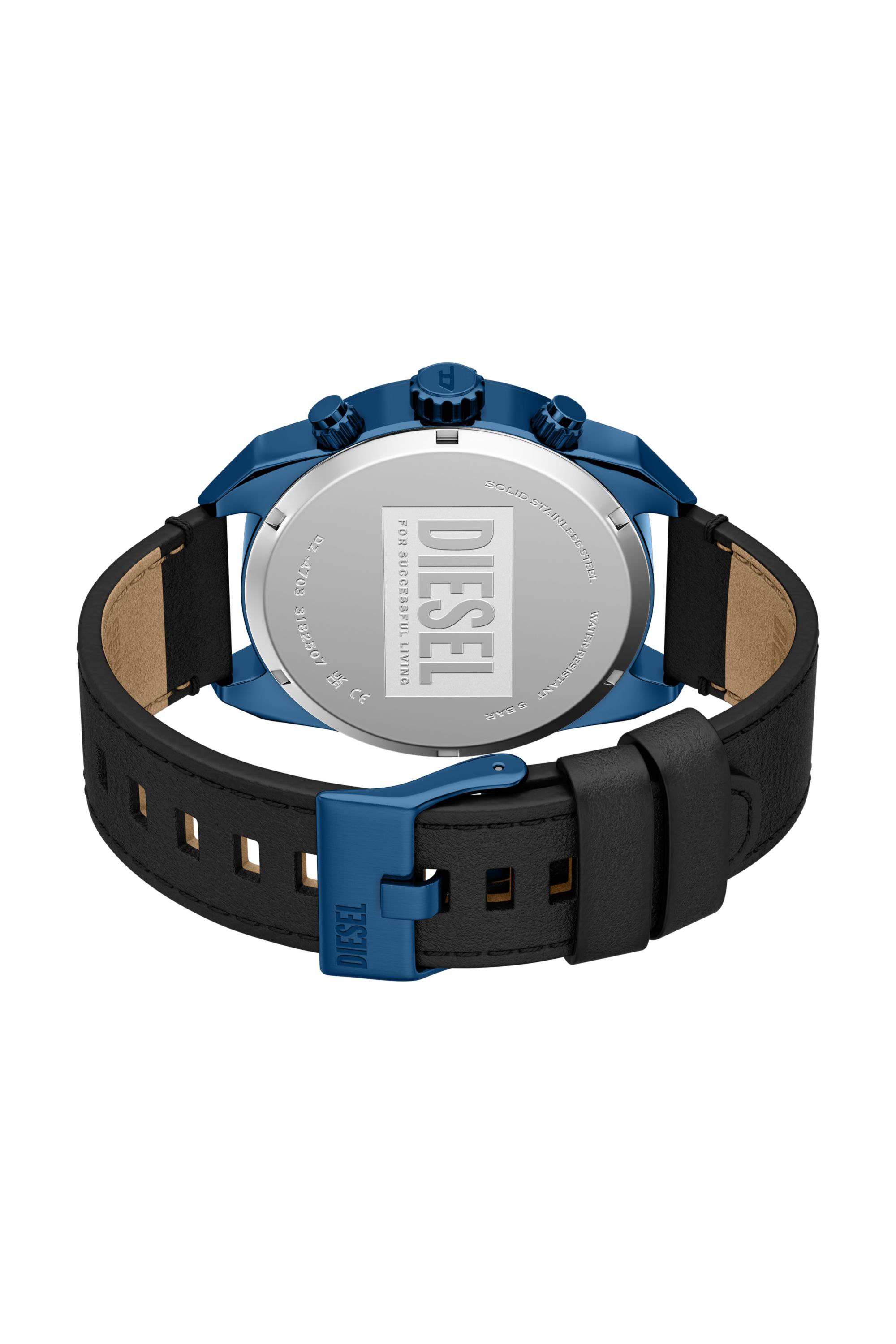 Spiked Chronograph Black Leather Watch