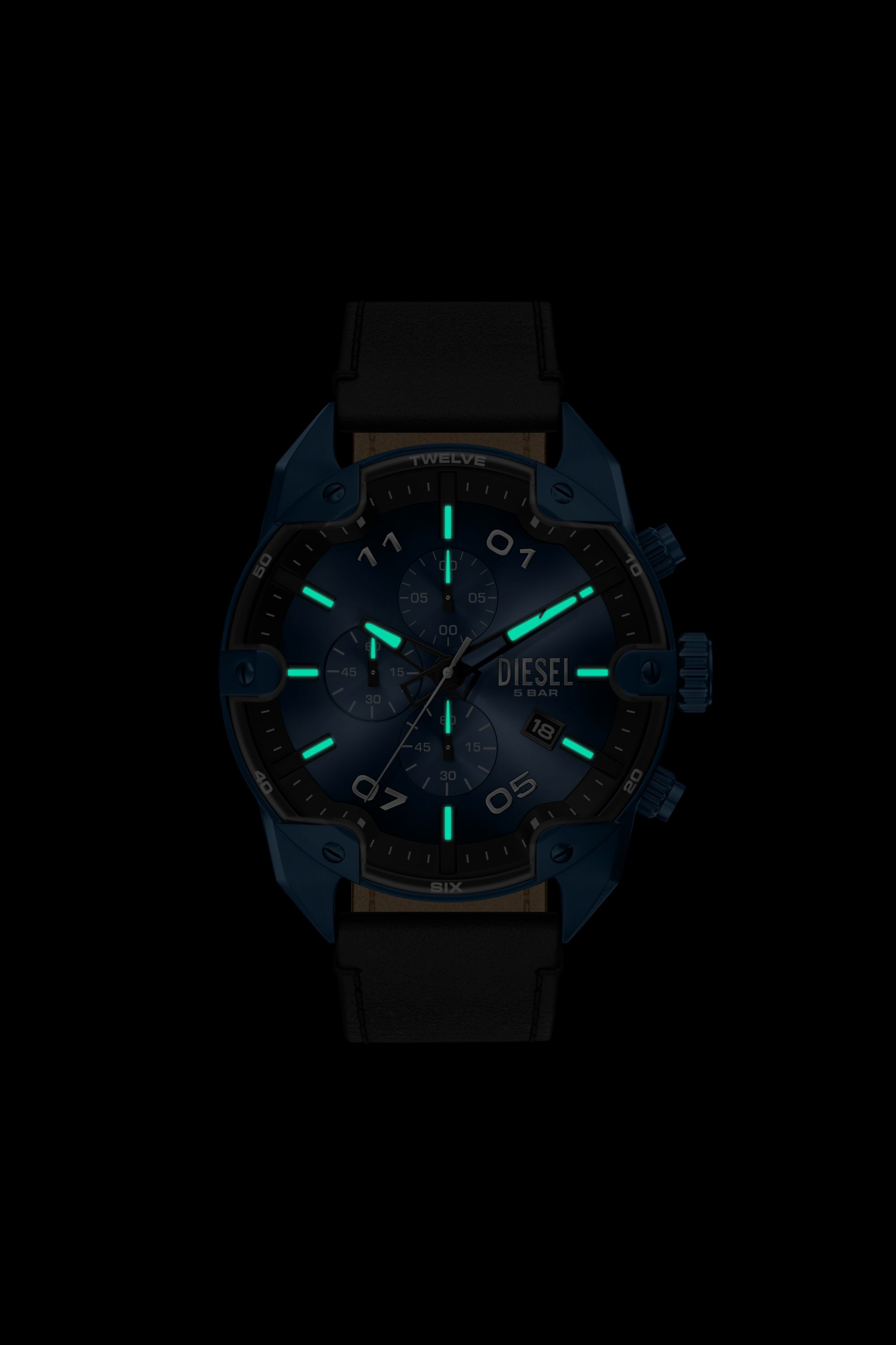 Spiked Chronograph Black Leather Watch