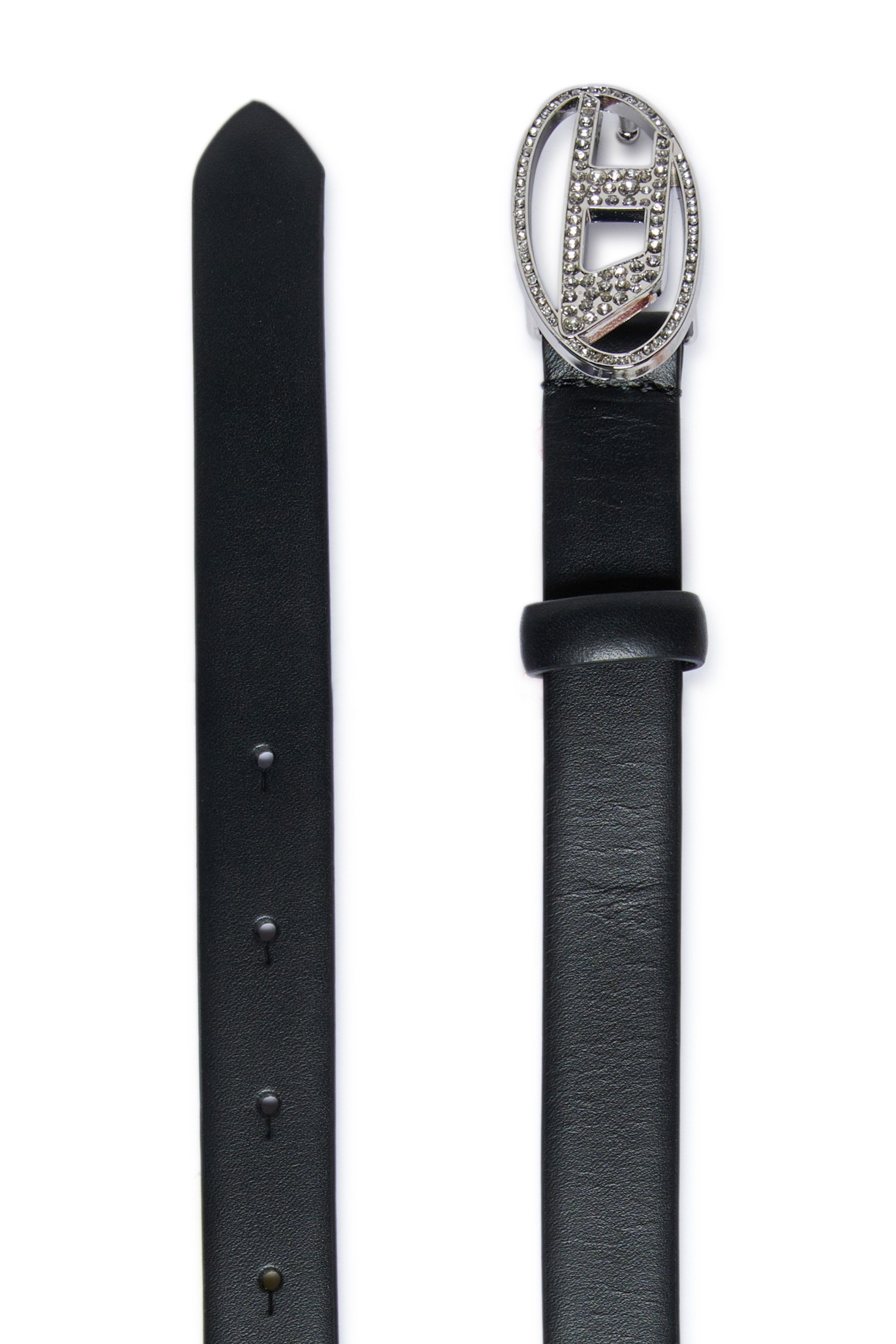 Black 2 cm leather belt with jewel buckle