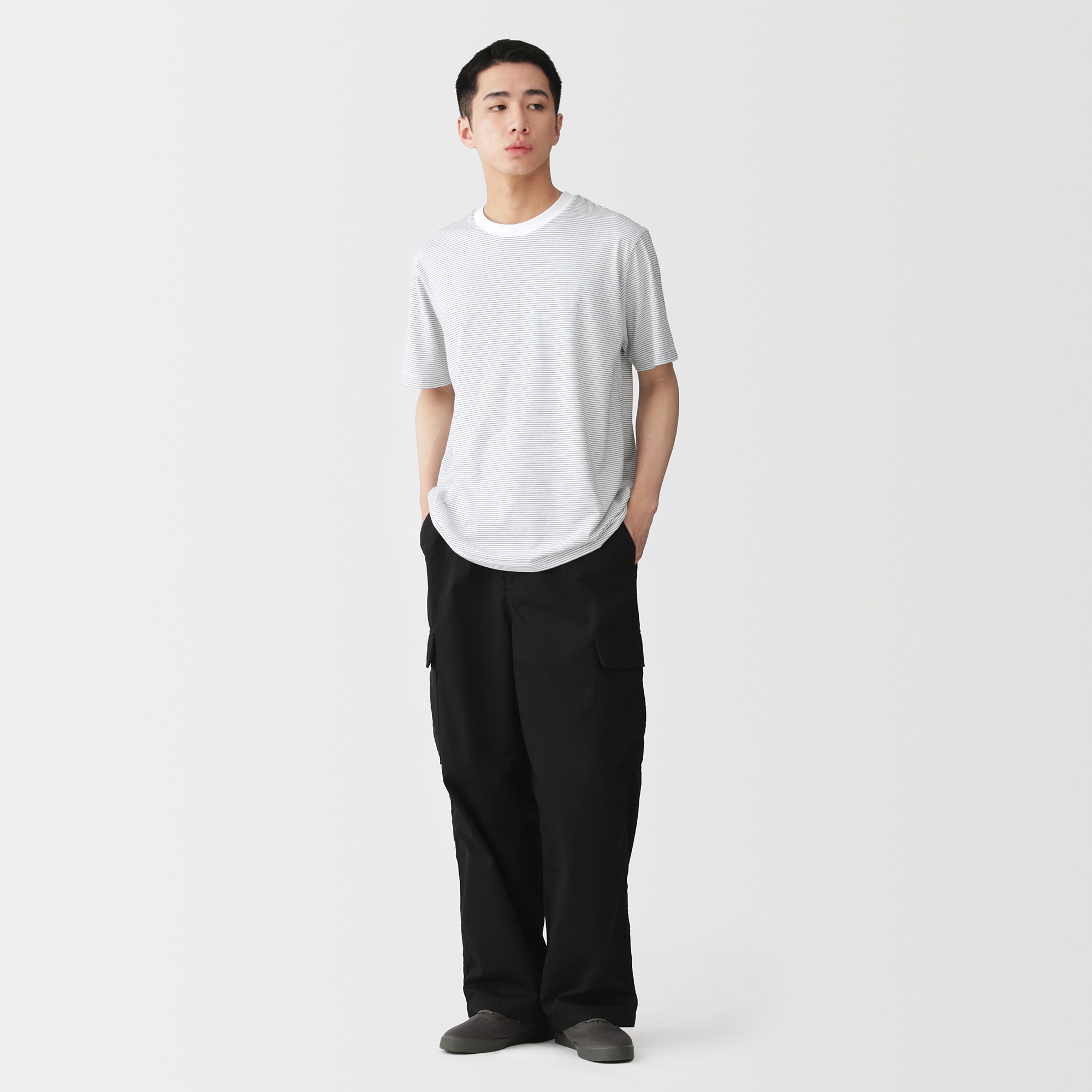M's Jersey striped crew neck S/Slv T-shirt (OS)