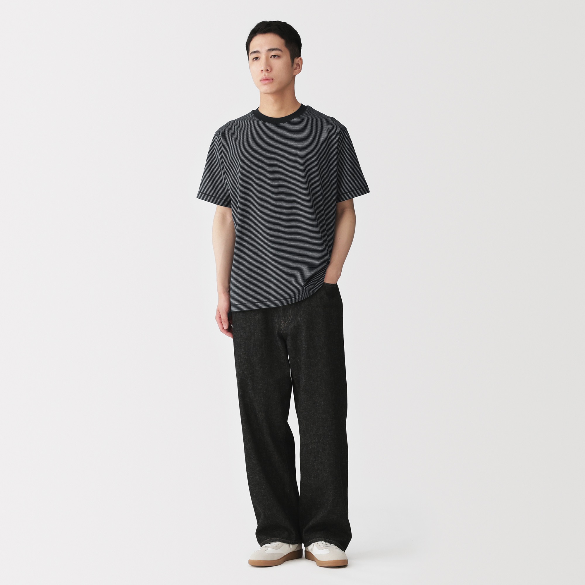 M's Jersey striped crew neck S/Slv T-shirt (OS)