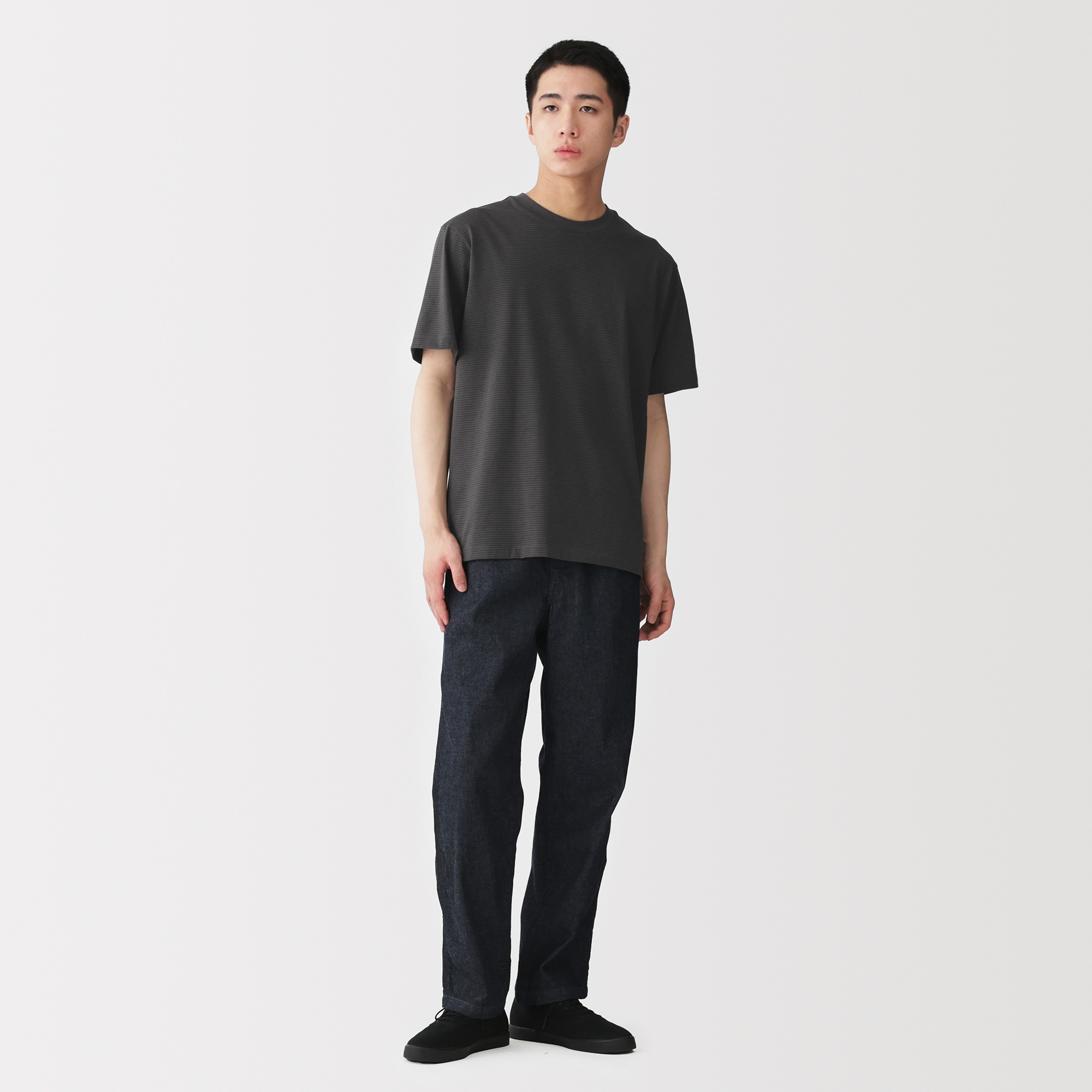 M's Jersey striped crew neck S/Slv T-shirt (OS)