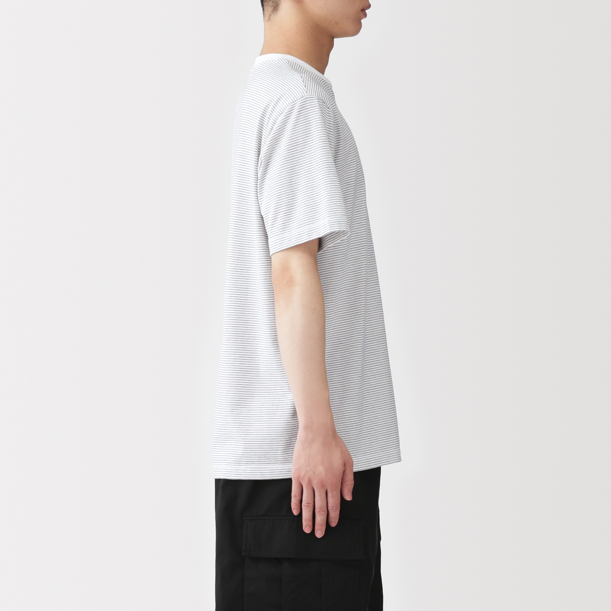 M's Jersey striped crew neck S/Slv T-shirt (OS)
