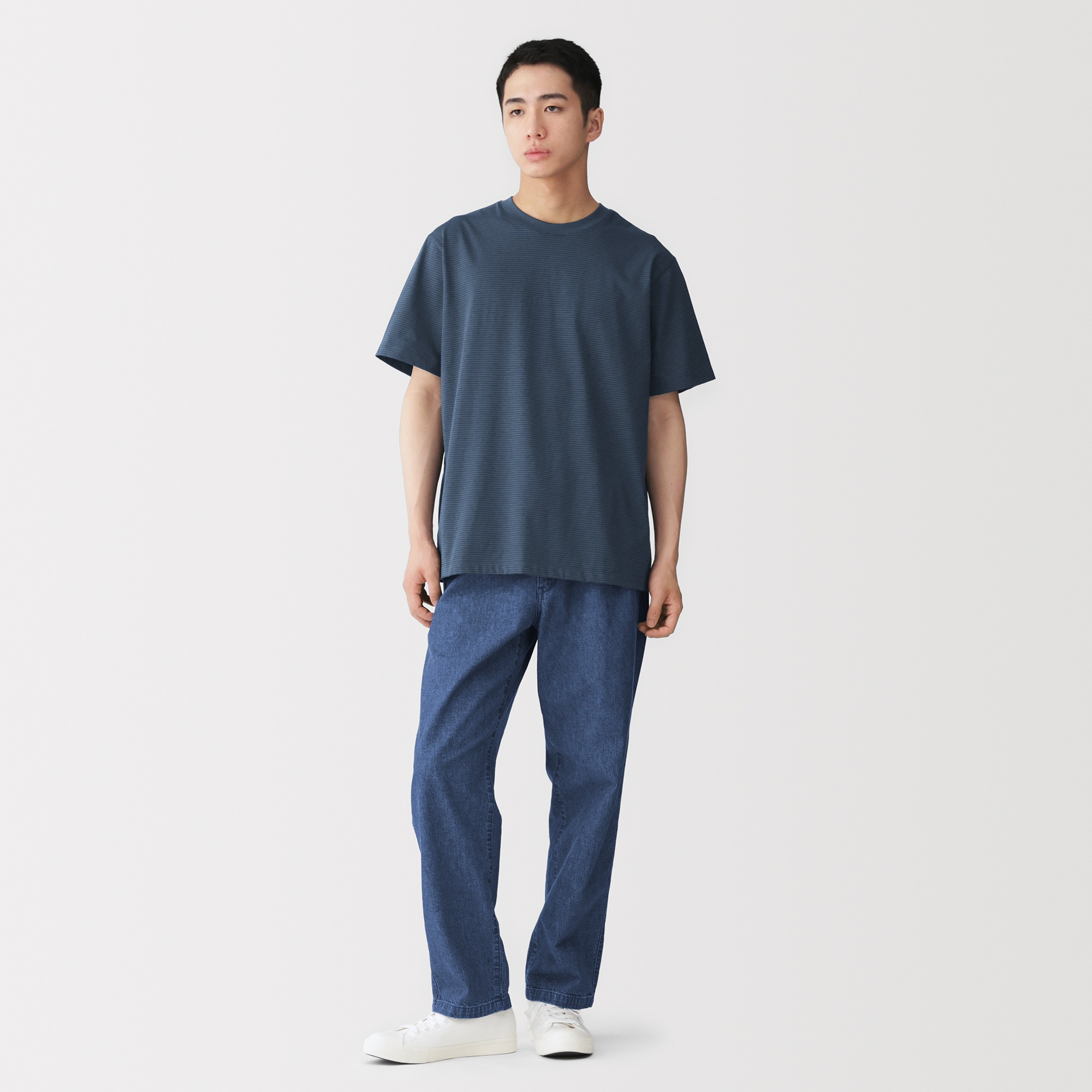 M's Jersey striped crew neck S/Slv T-shirt (OS)