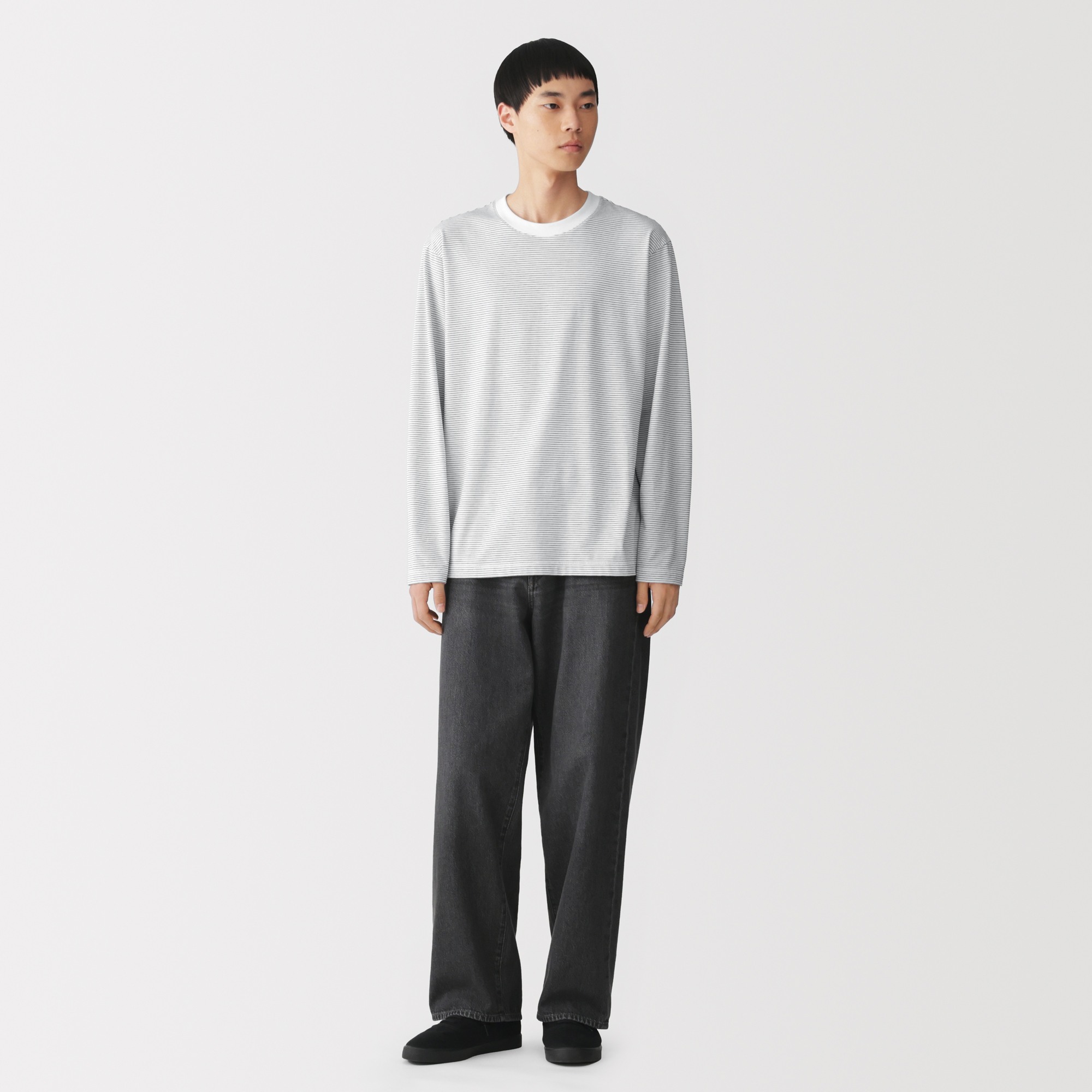 M's Jersey striped crew neck L/Slv T-shirt