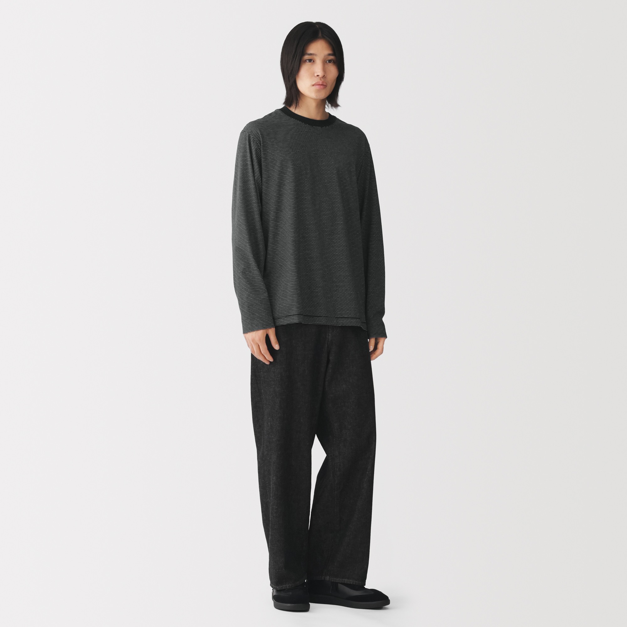 M's Jersey striped crew neck L/Slv T-shirt