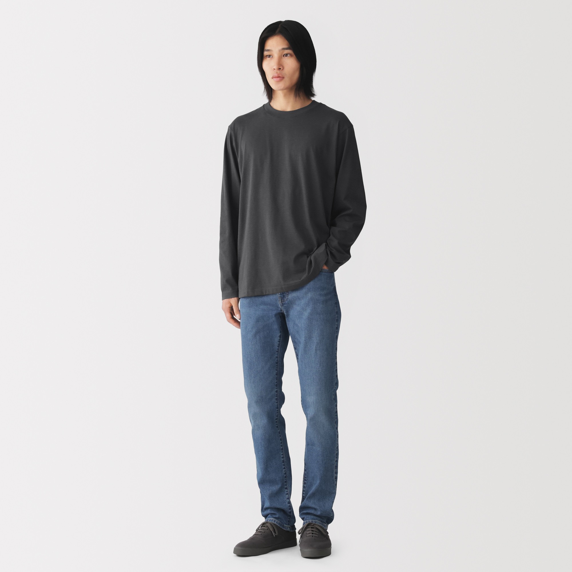 M's Jersey striped crew neck L/Slv T-shirt