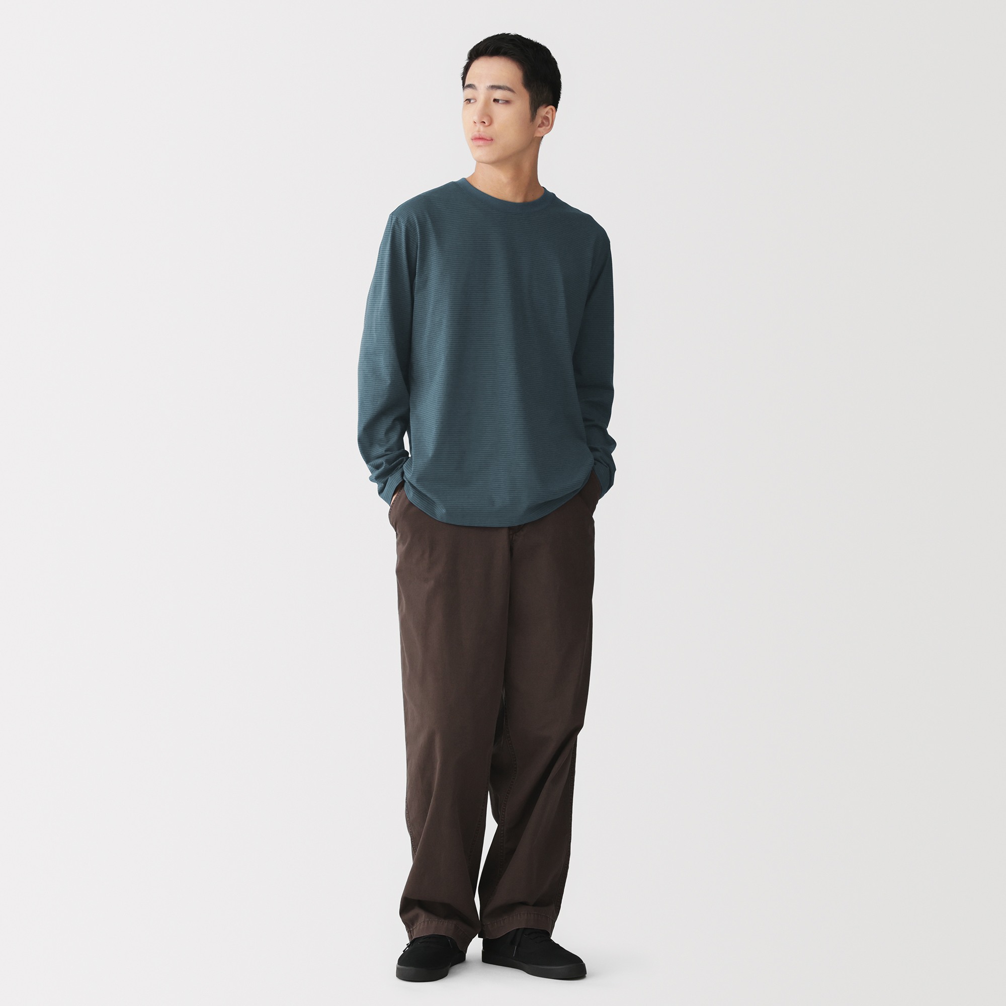 M's Jersey striped crew neck L/Slv T-shirt