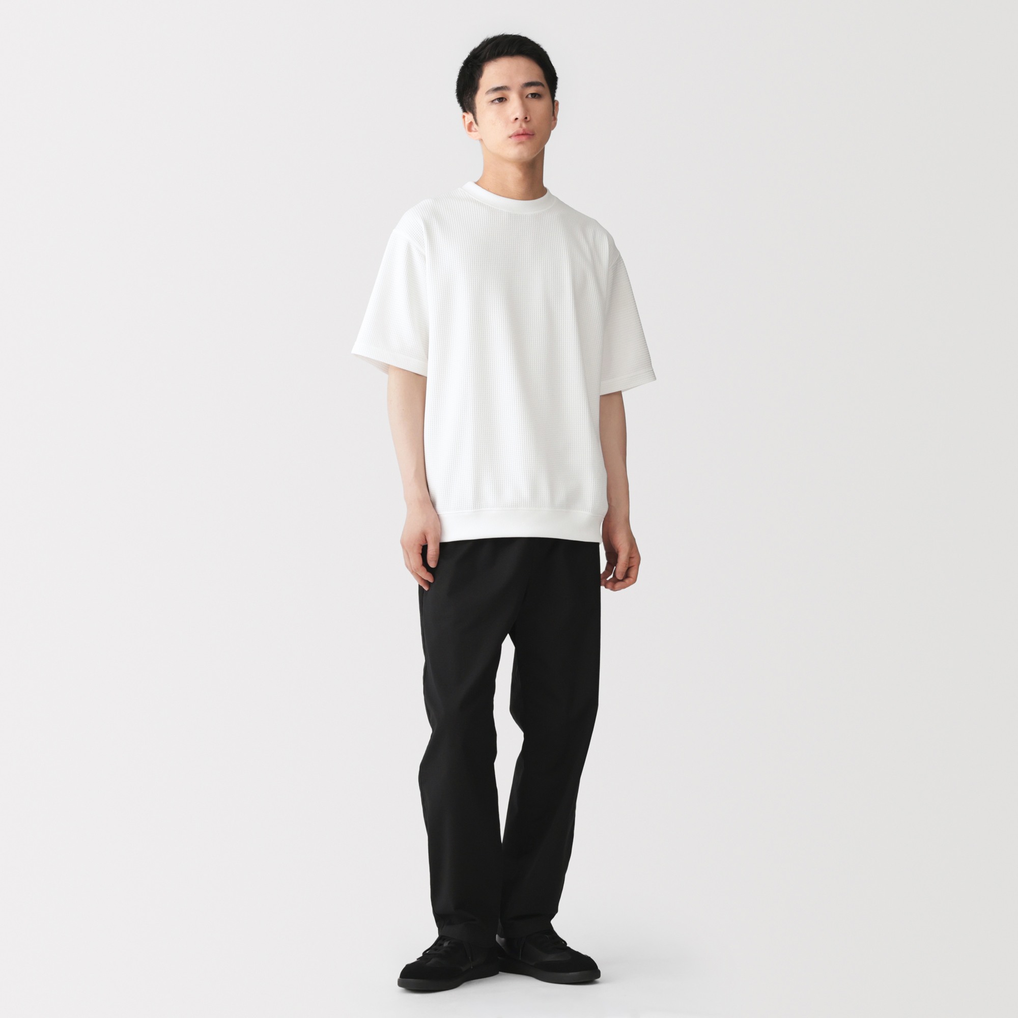 M's CIR waffle crew neck S/Slv T (OS)
