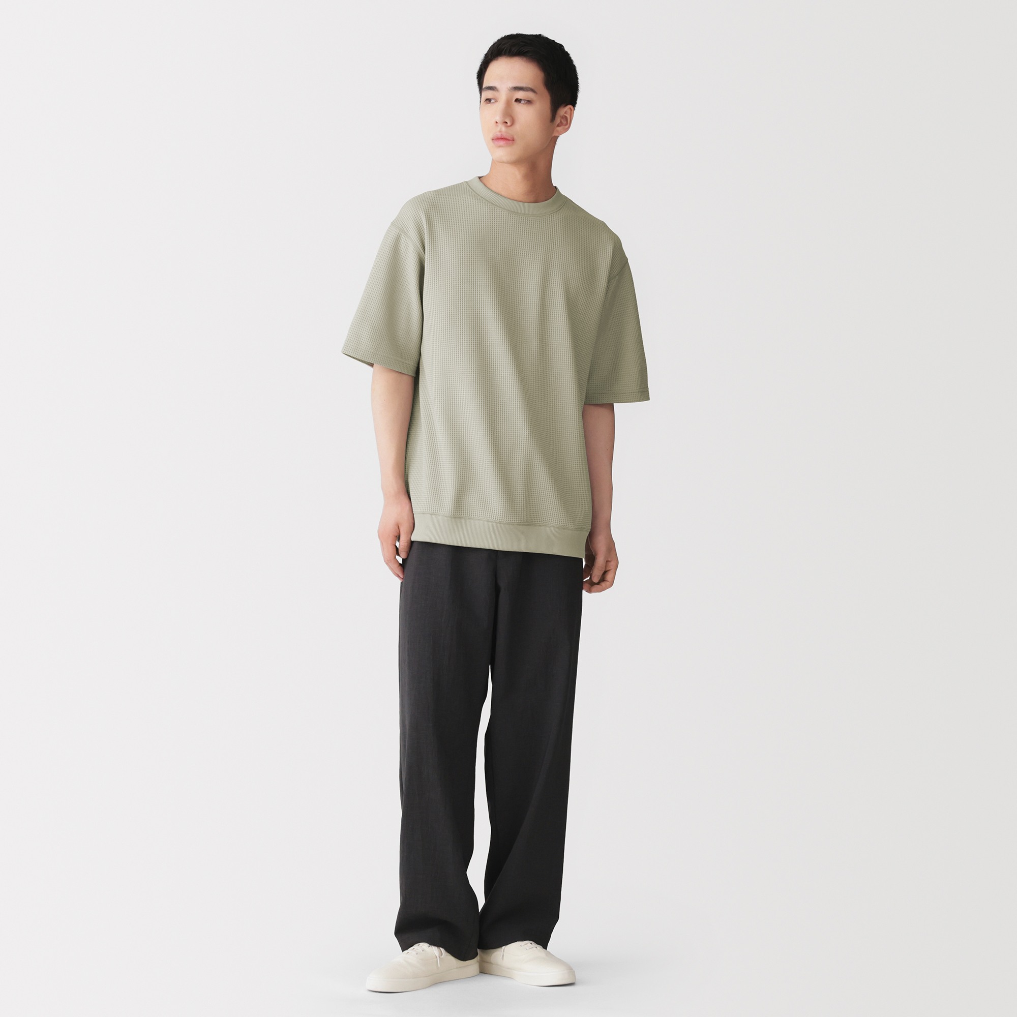 M's CIR waffle crew neck S/Slv T (OS)