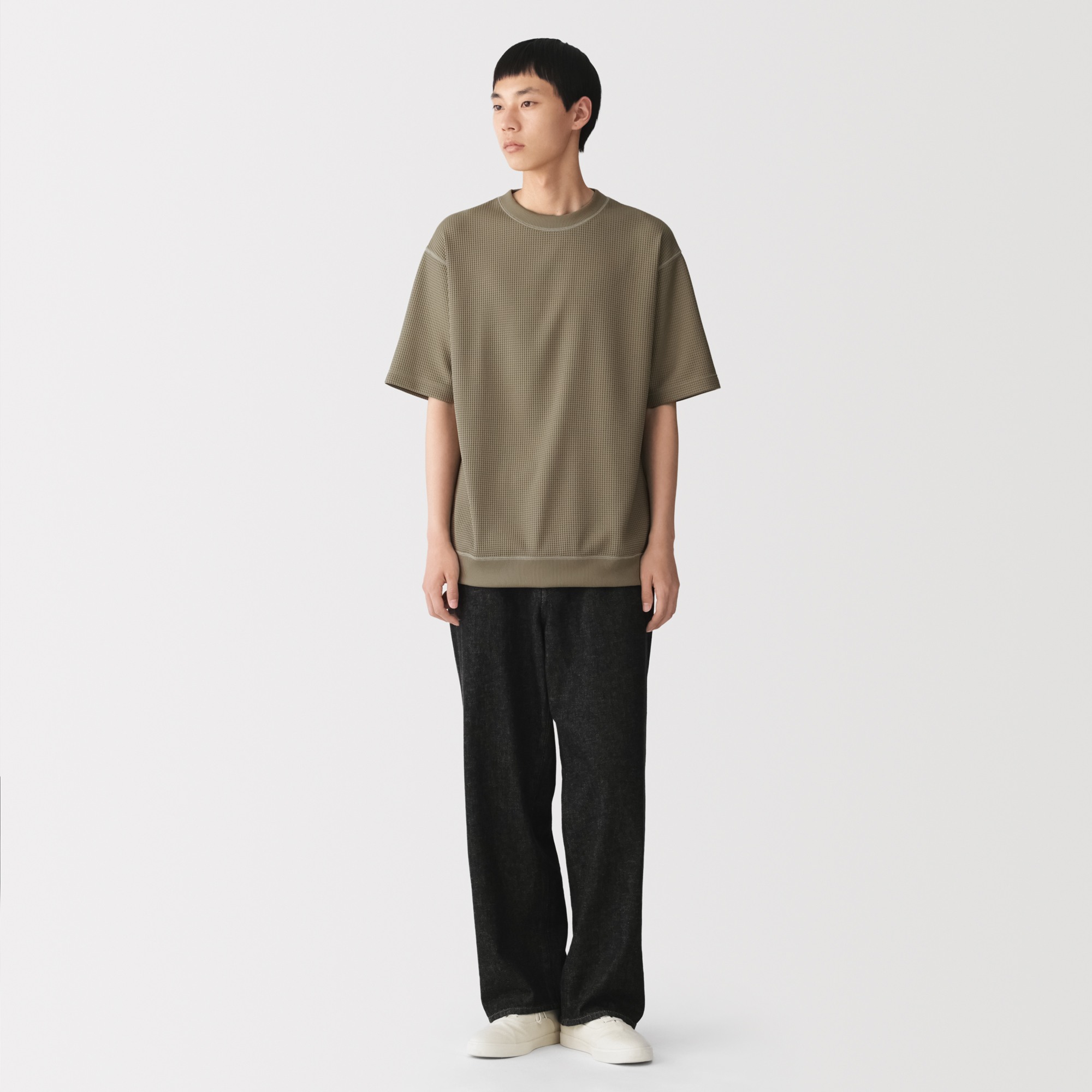 M's CIR waffle crew neck S/Slv T (OS)
