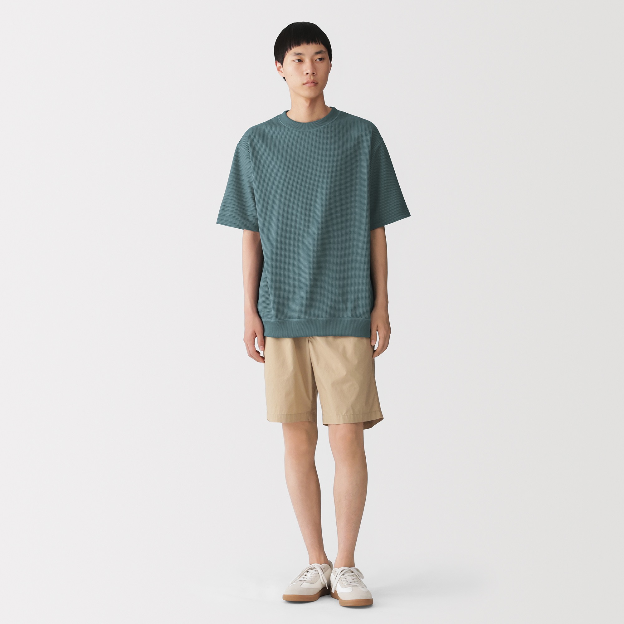 M's CIR waffle crew neck S/Slv T (OS)