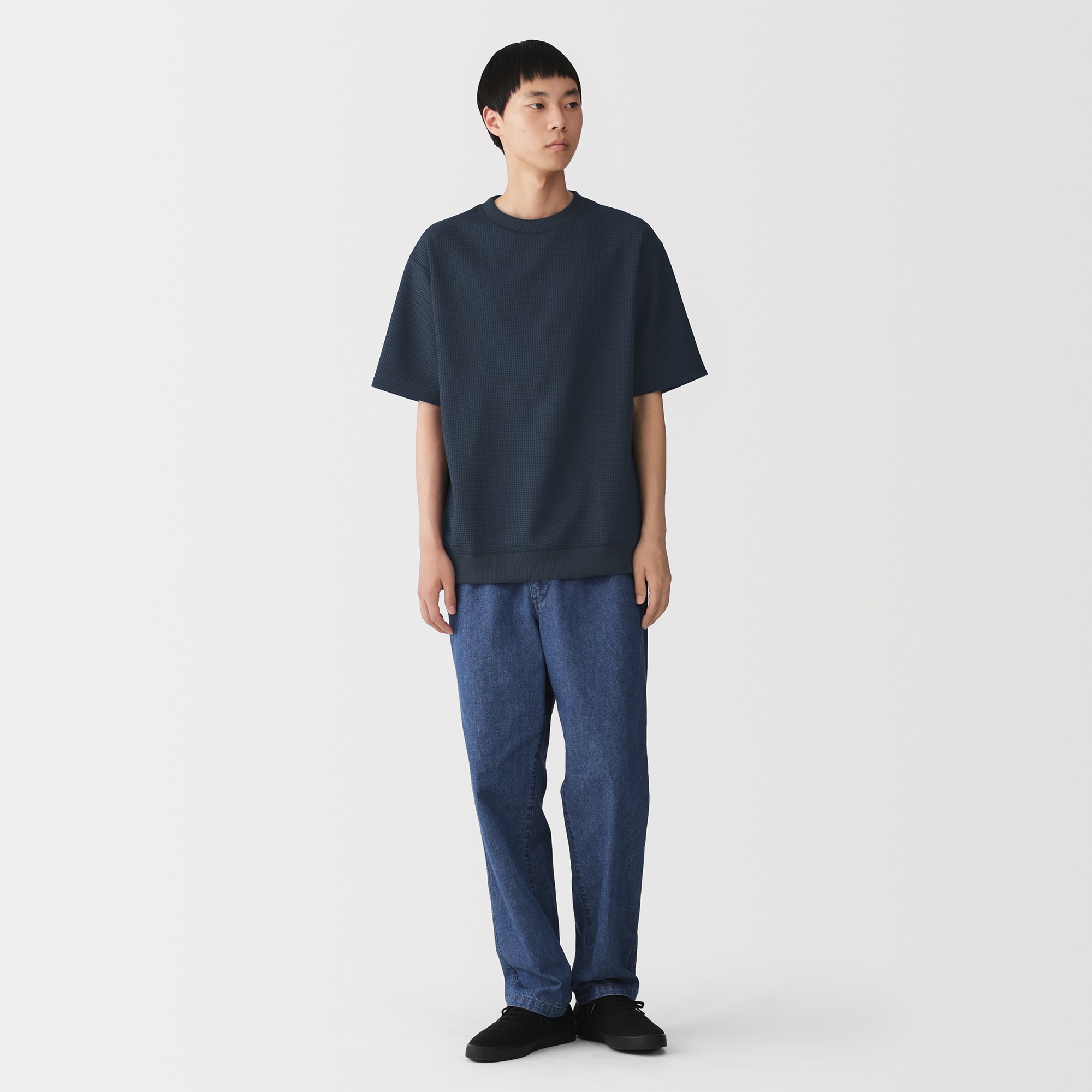 M's CIR waffle crew neck S/Slv T (OS)