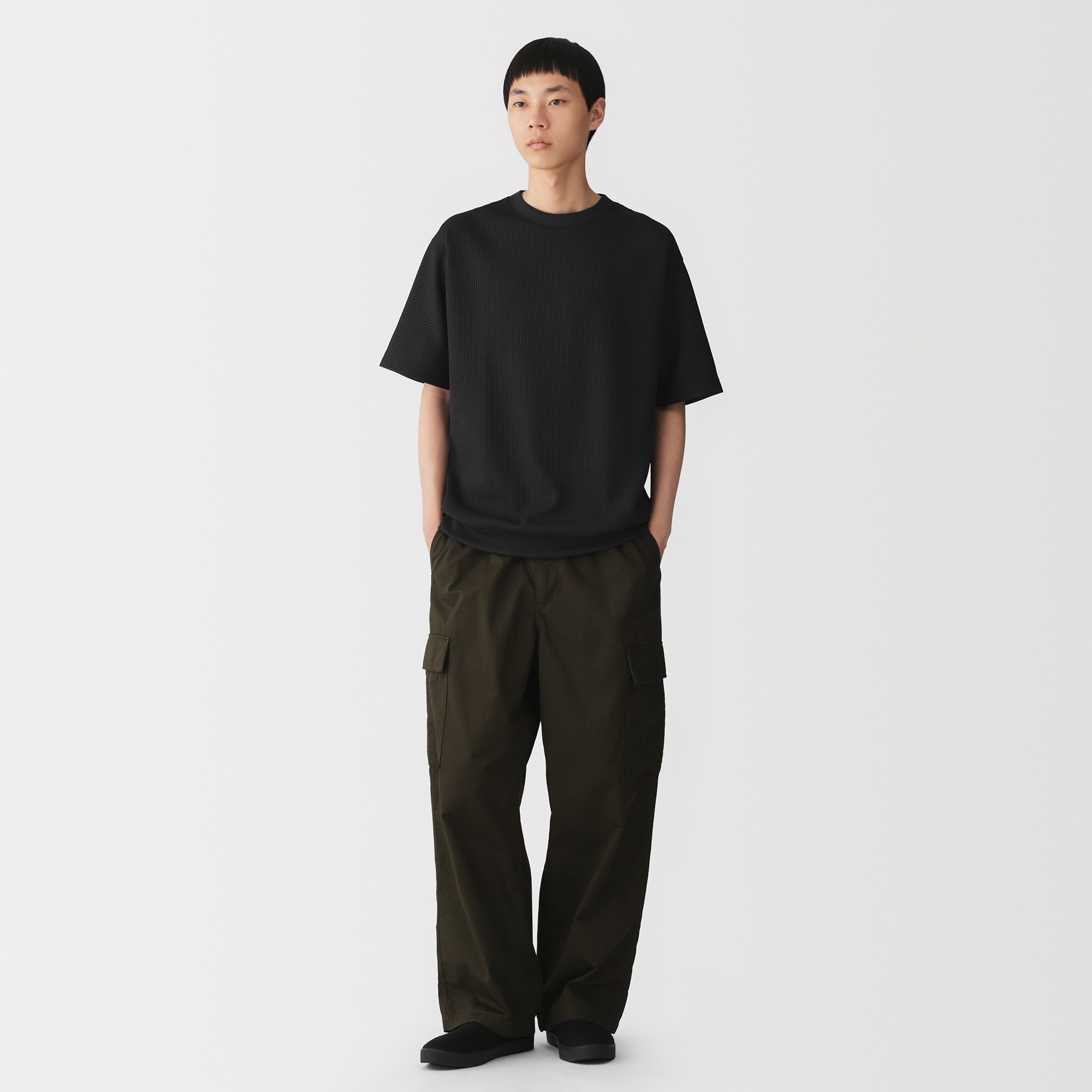 M's CIR waffle crew neck S/Slv T (OS)