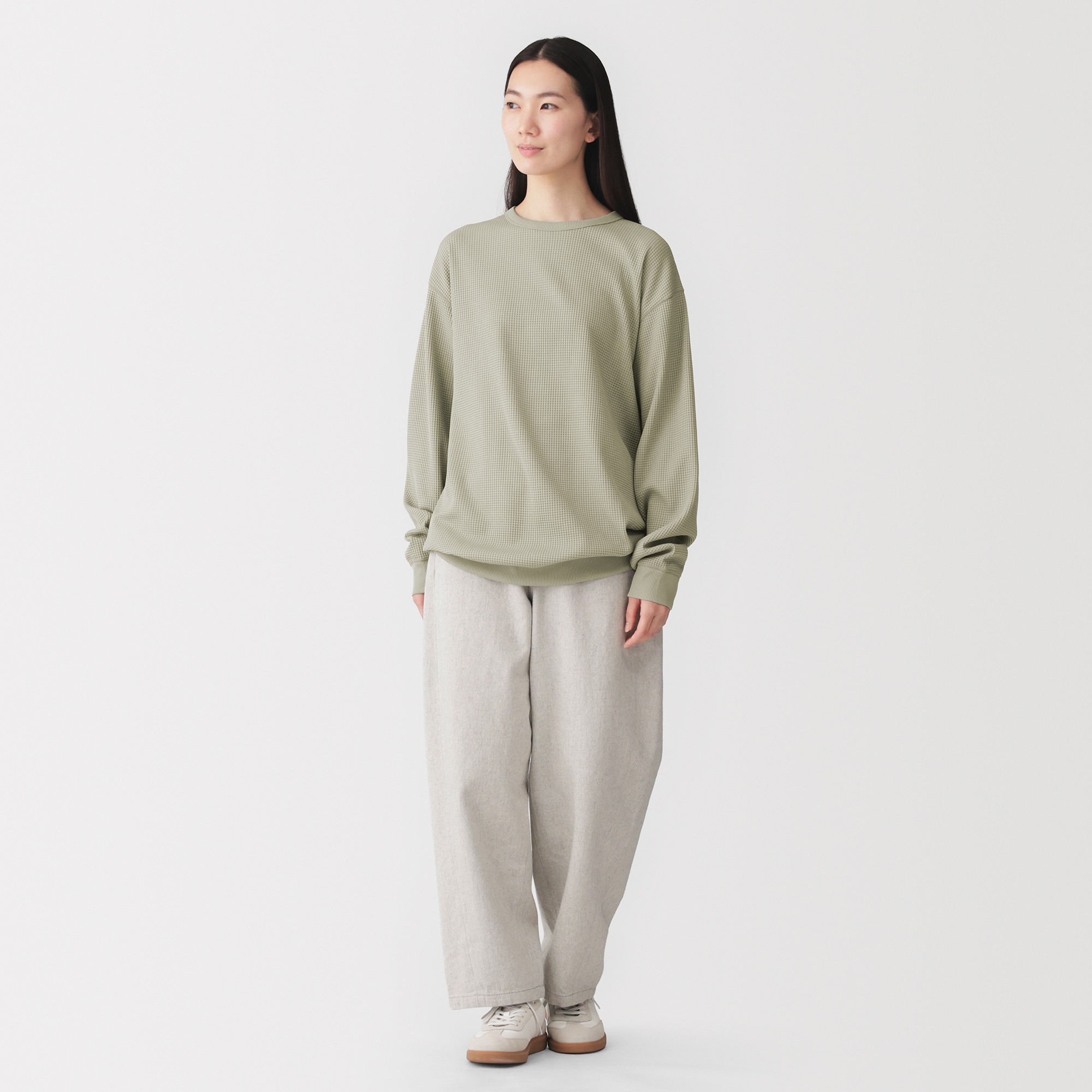 M's CIR waffle crew neck L/Slv T-shirt