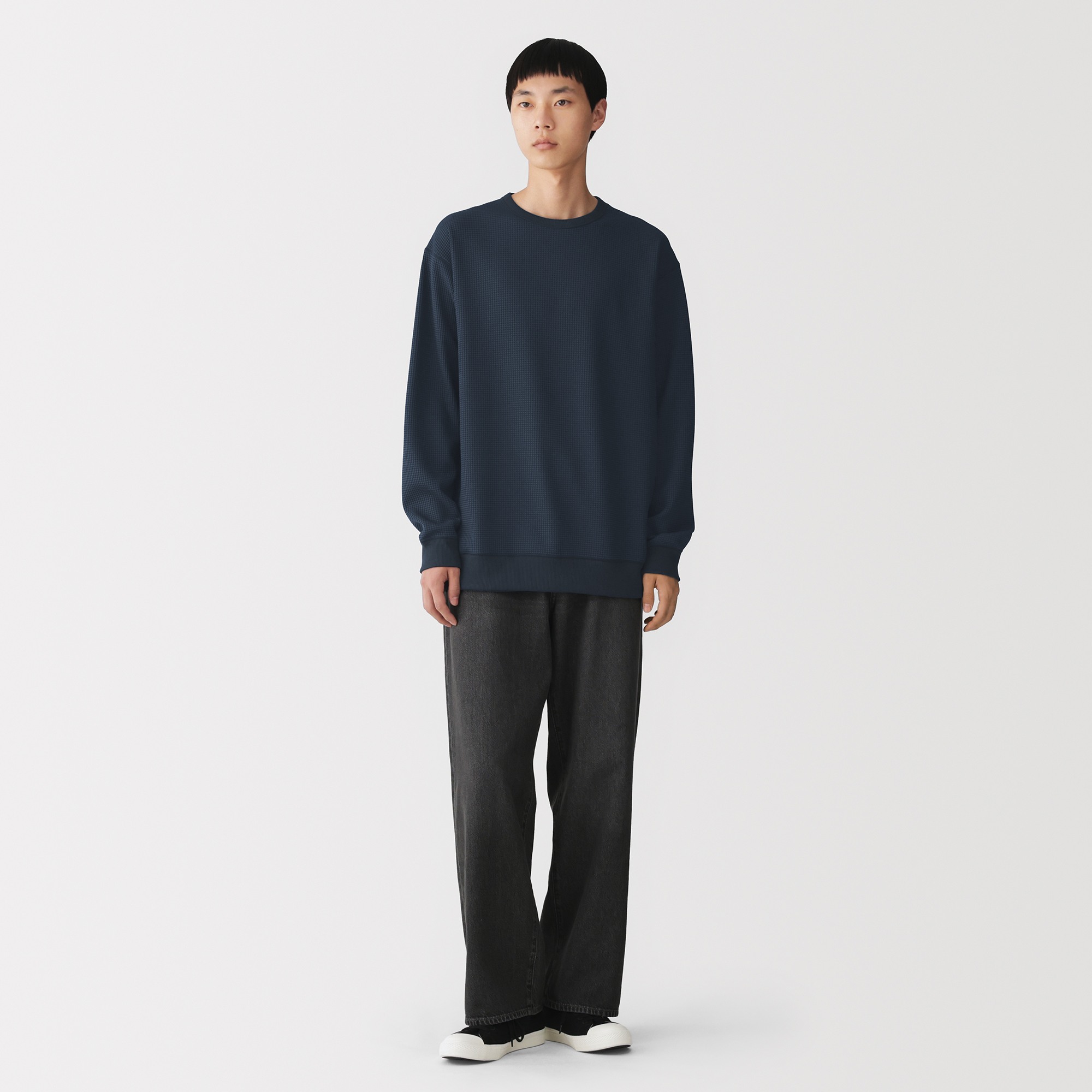 M's CIR waffle crew neck L/Slv T-shirt