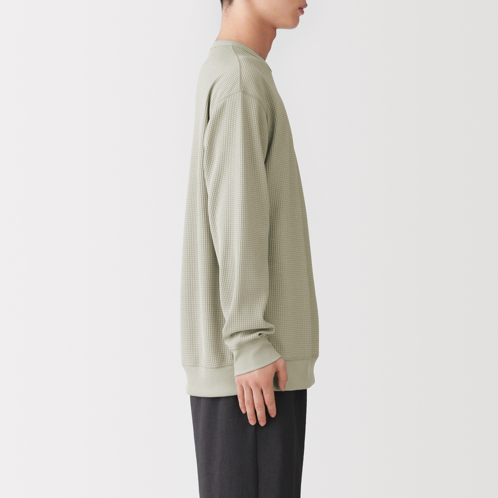 M's CIR waffle crew neck L/Slv T-shirt