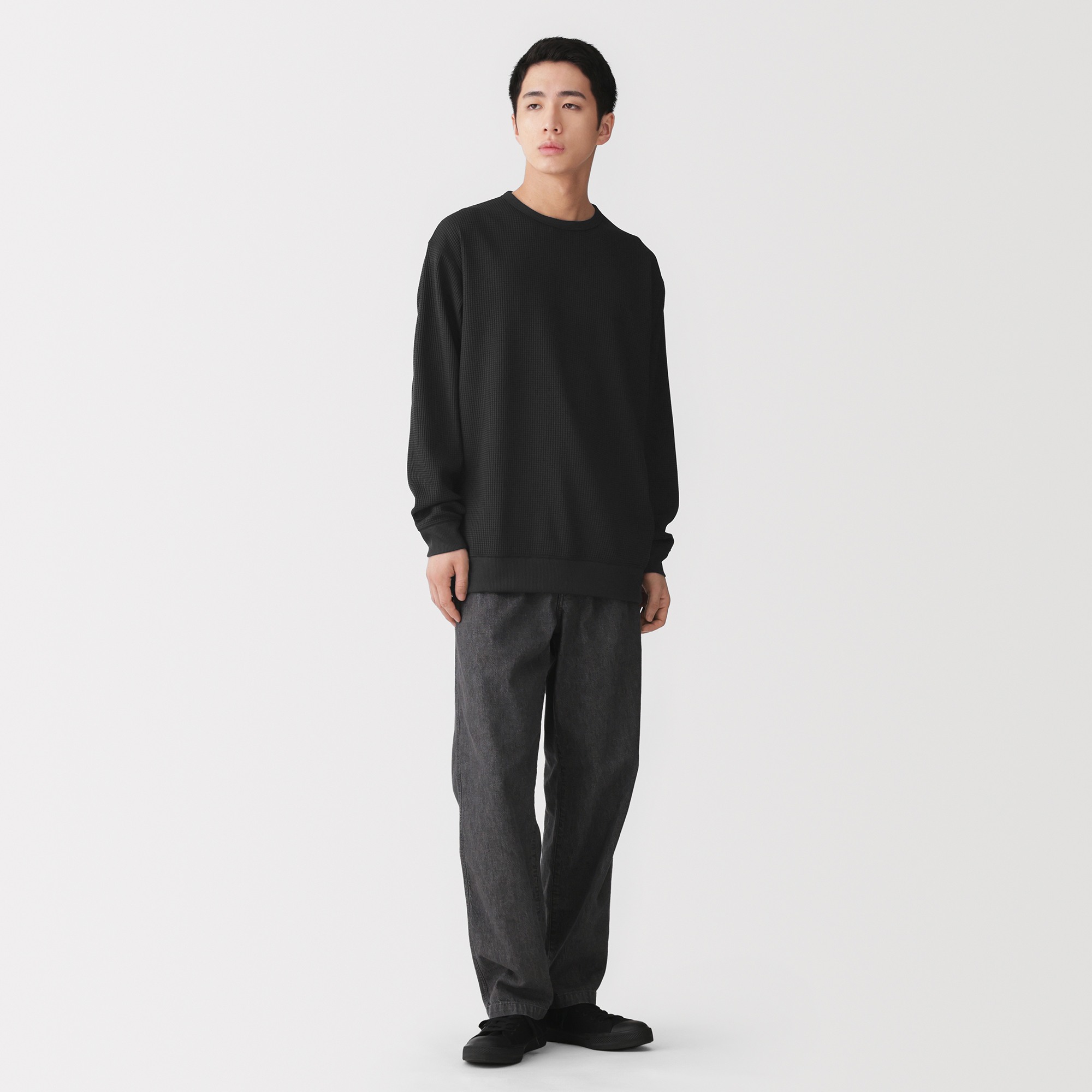 M's CIR waffle crew neck L/Slv T-shirt