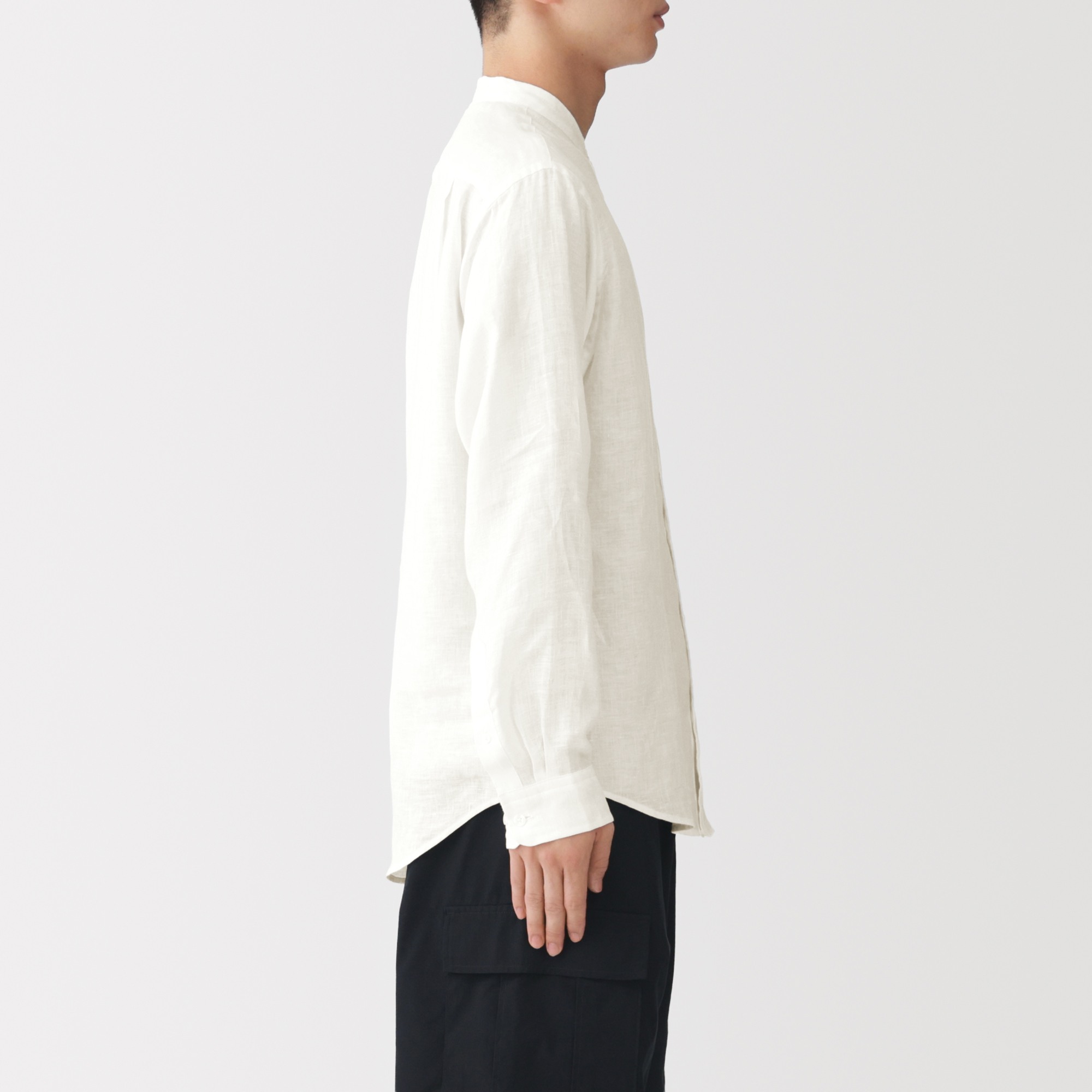 M's Washed linen stand collar L/Slv shirt (ASEAN)