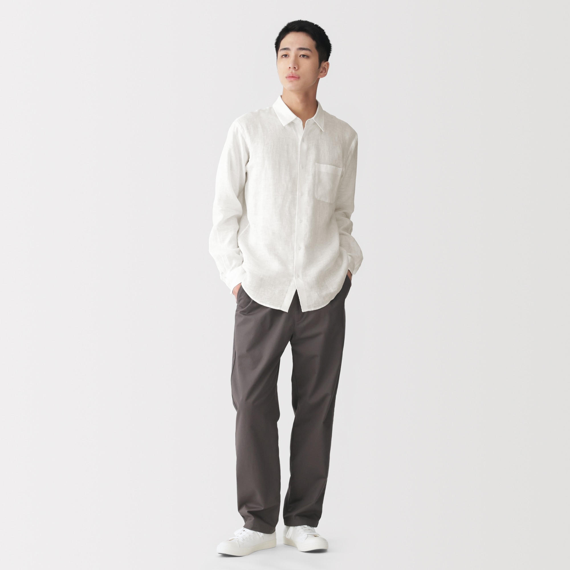 M's Washed linen L/Slv shirt  (ASEAN)